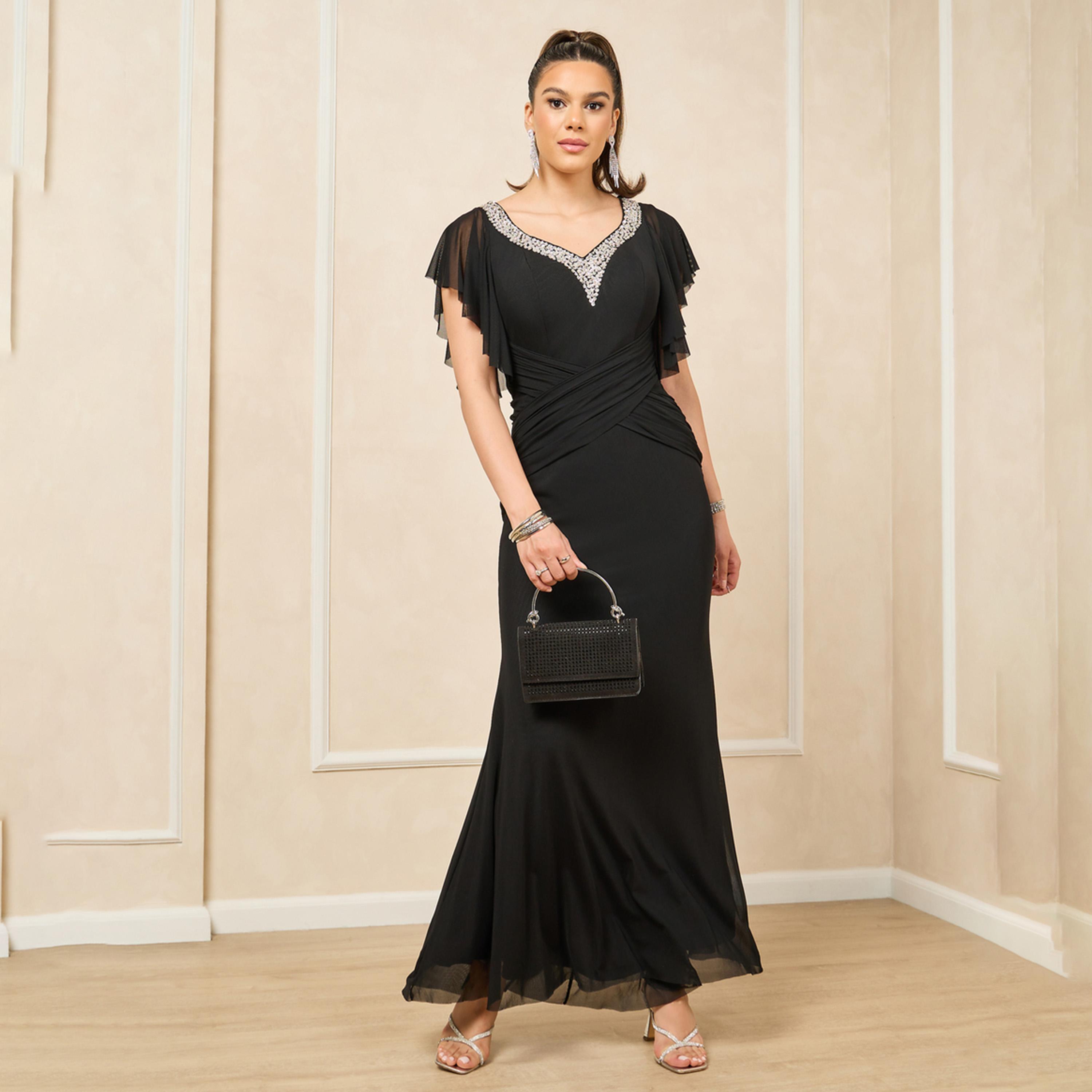 ستايلي - فستان ماكسي مزين بفتحة رقبة بشكل قلب وقصة A-women-clothing-dresses-image-2