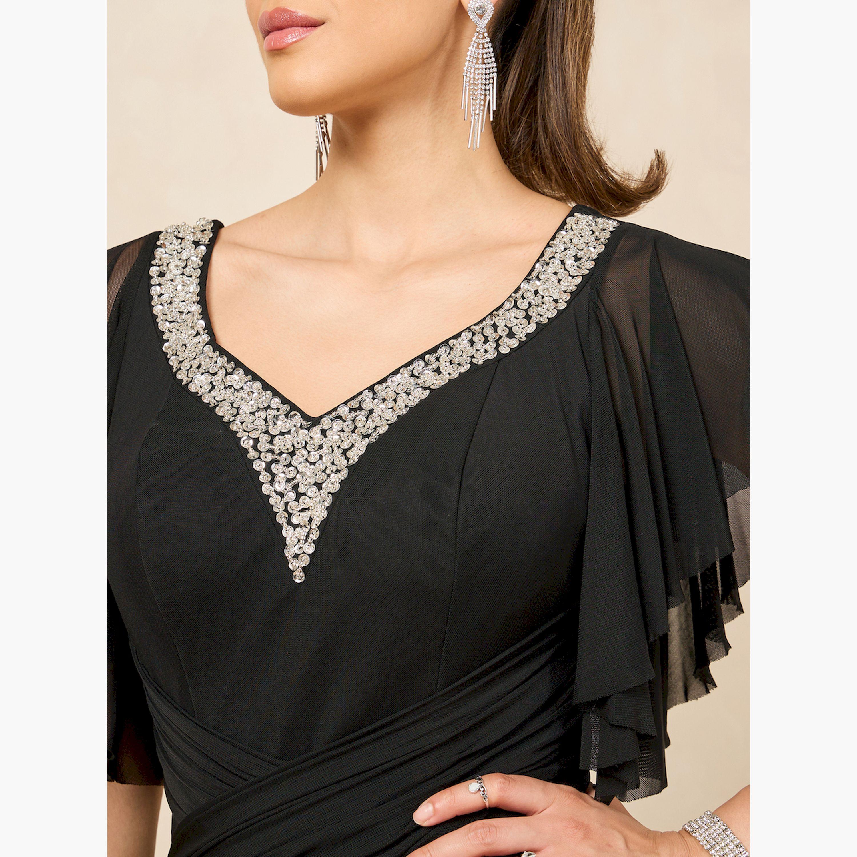 ستايلي - فستان ماكسي مزين بفتحة رقبة بشكل قلب وقصة A-women-clothing-dresses-image-4