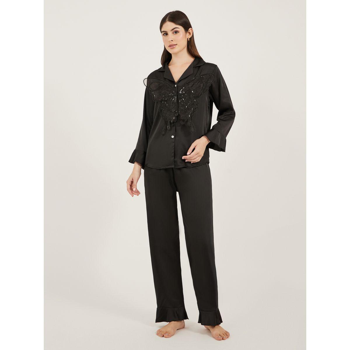 طقم من بنطال وبلوزة ساتان بأكمام طويلة-women-clothing-nightwear-pyjamas-longsets-image-1