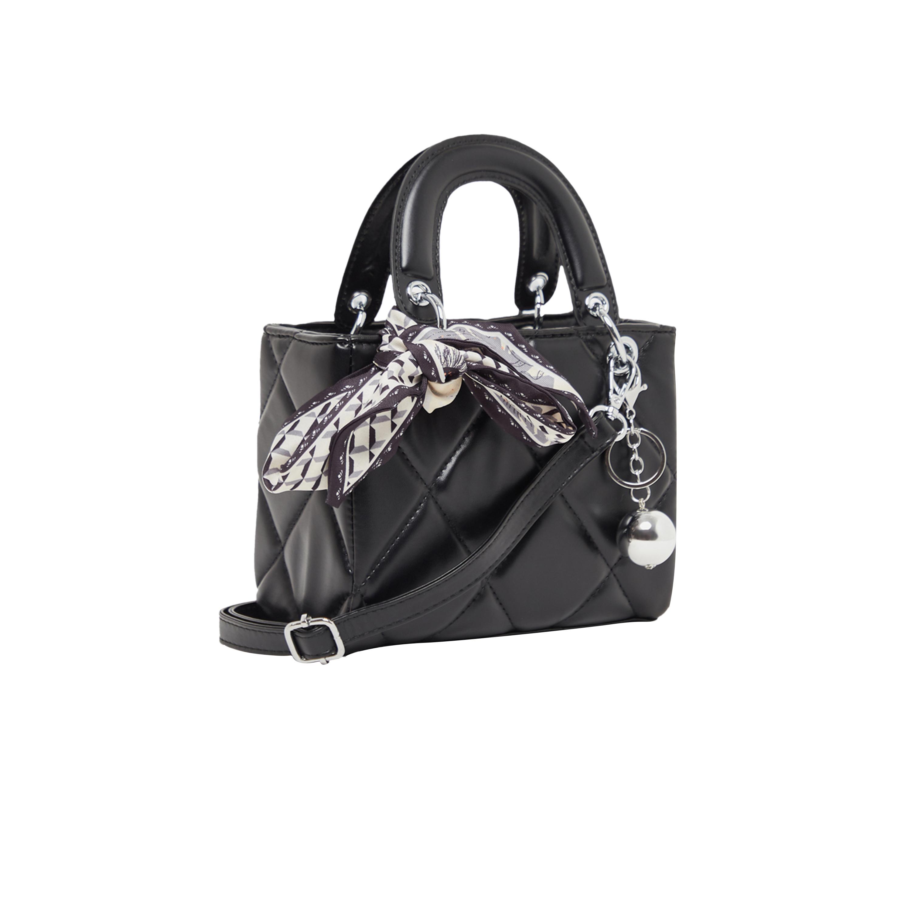 Styli Quilted Textured Handbag with Printed Scarf Detail-women-bagsandwallets-handbags-image-1