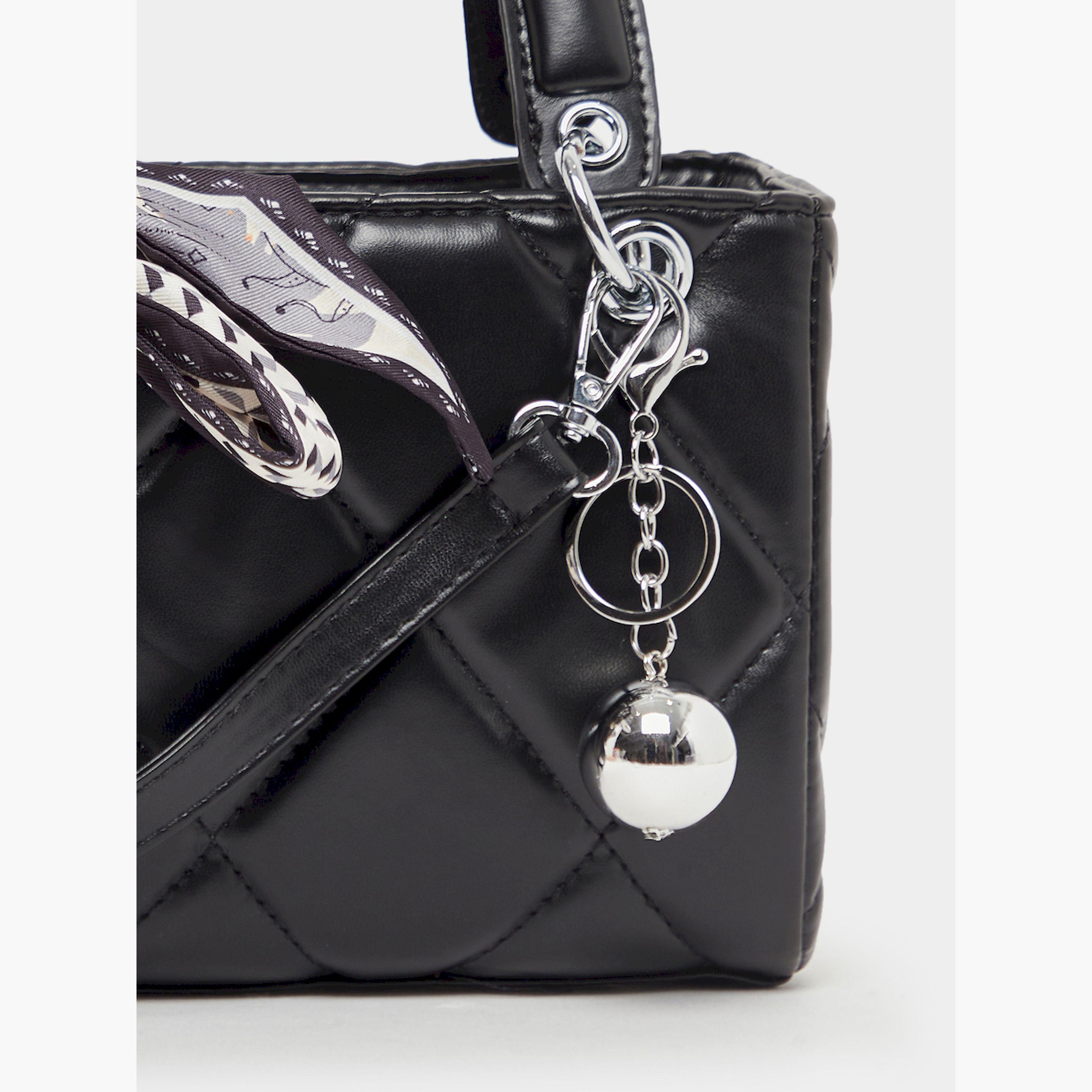 Styli Quilted Textured Handbag with Printed Scarf Detail-women-bagsandwallets-handbags-image-3