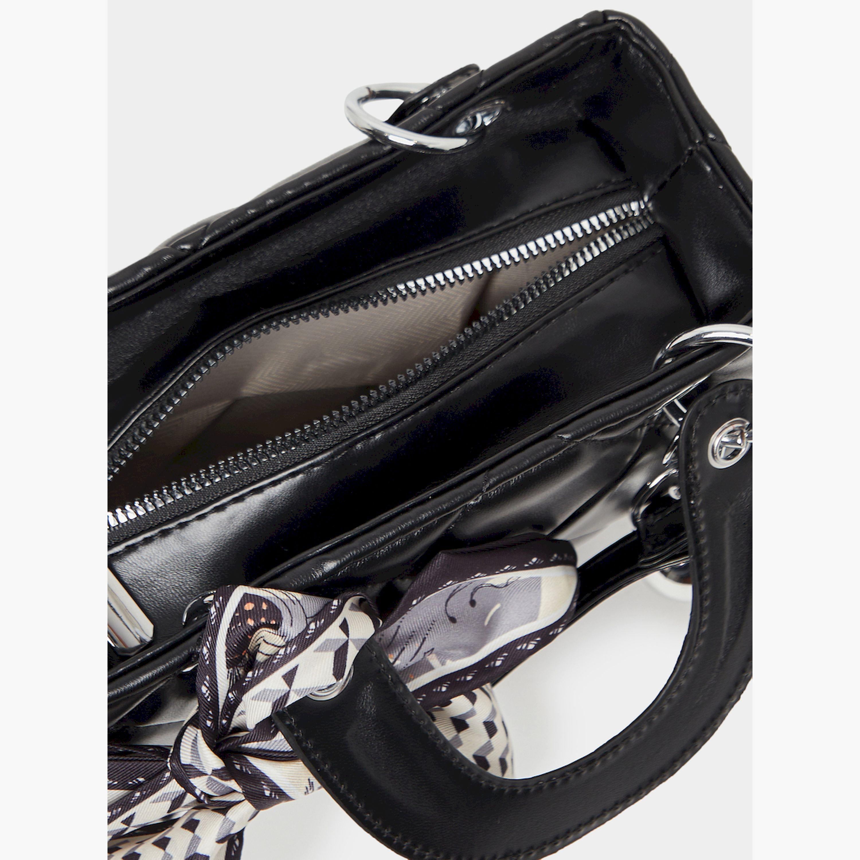 Styli Quilted Textured Handbag with Printed Scarf Detail-women-bagsandwallets-handbags-image-4