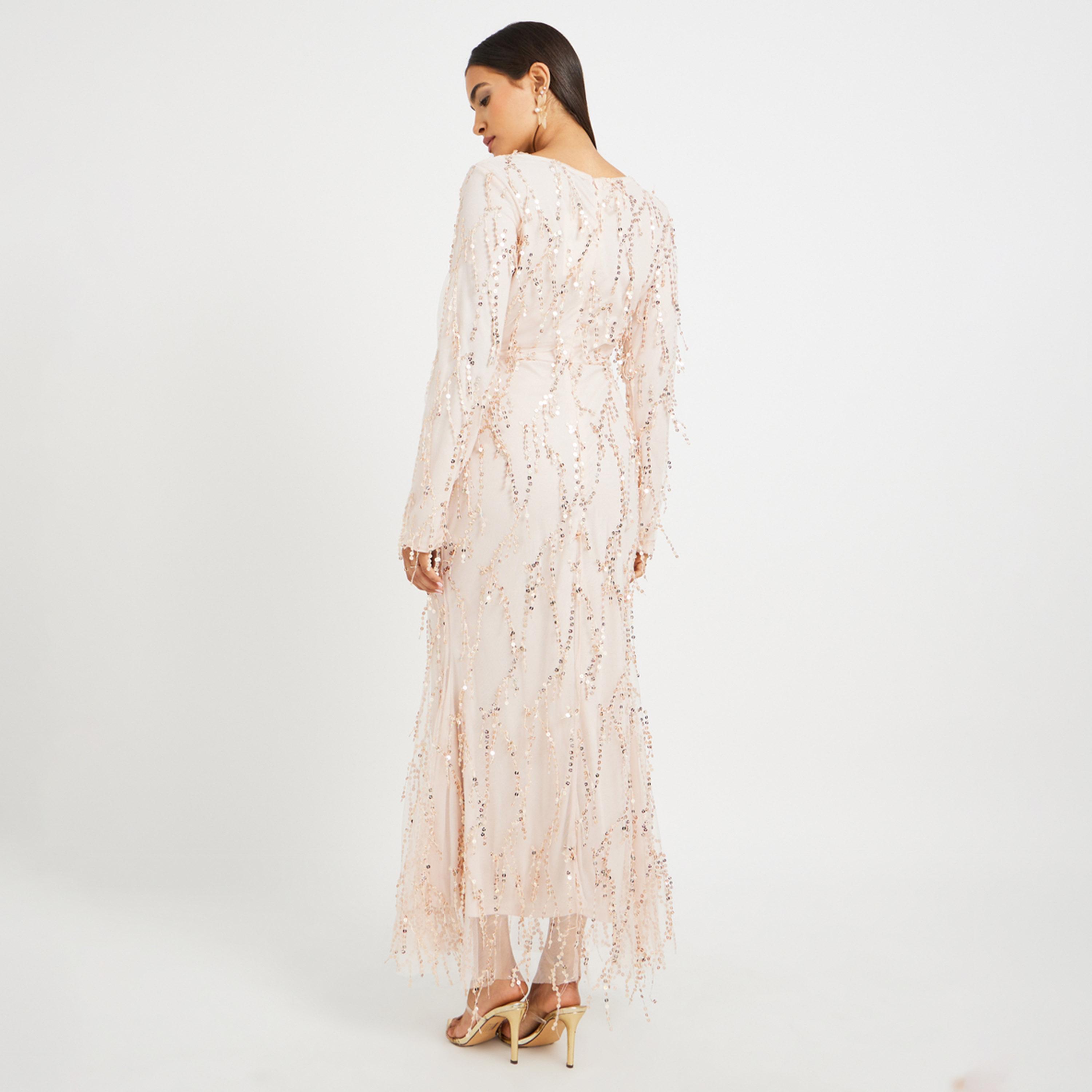 Styli Sequin Embellished Long Sleeves Mermaid Maxi Dress-women-clothing-dresses-image-4