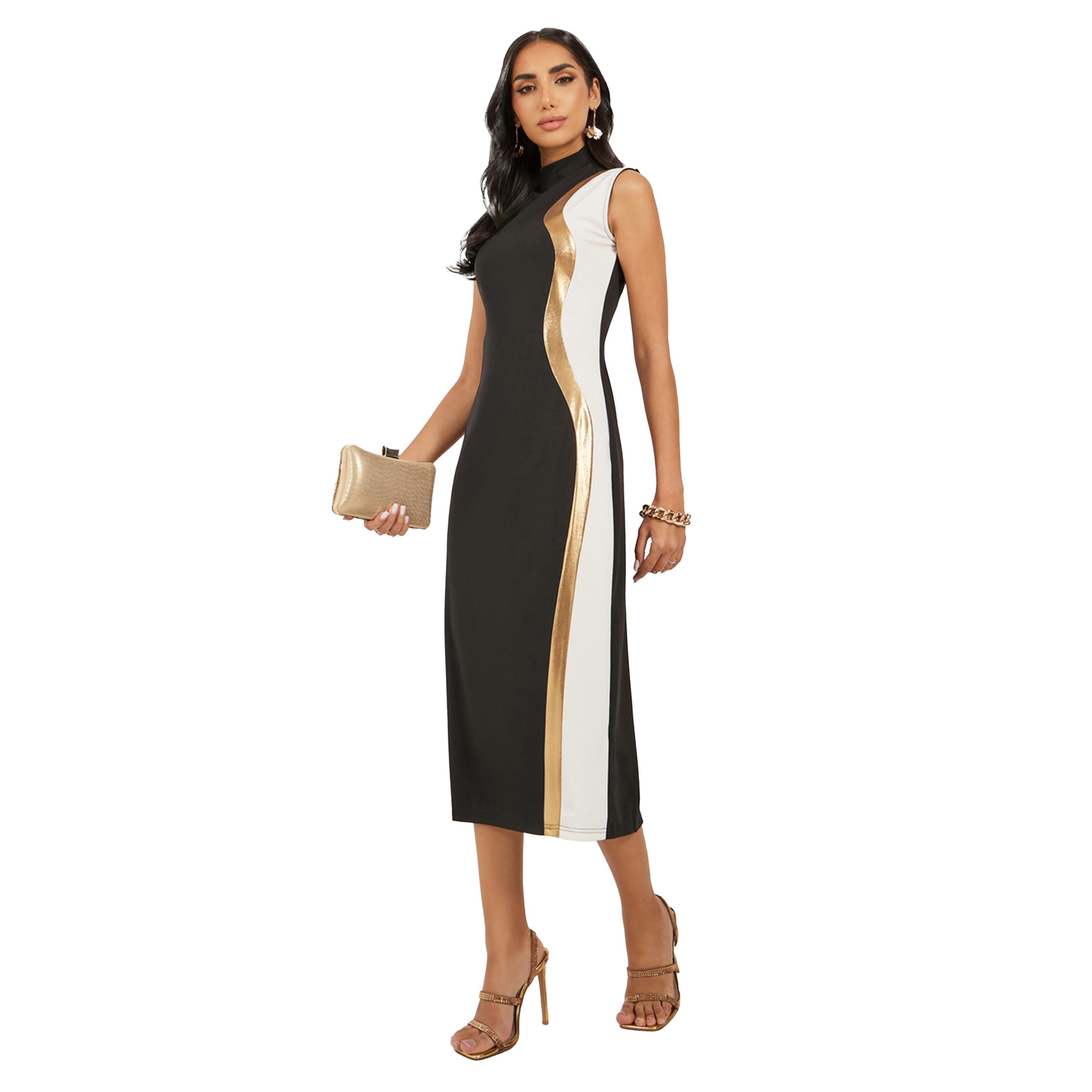 ستايلي - فستان ميدي بدون أكمام بطبعة تجريدية-women-clothing-dresses-image-1
