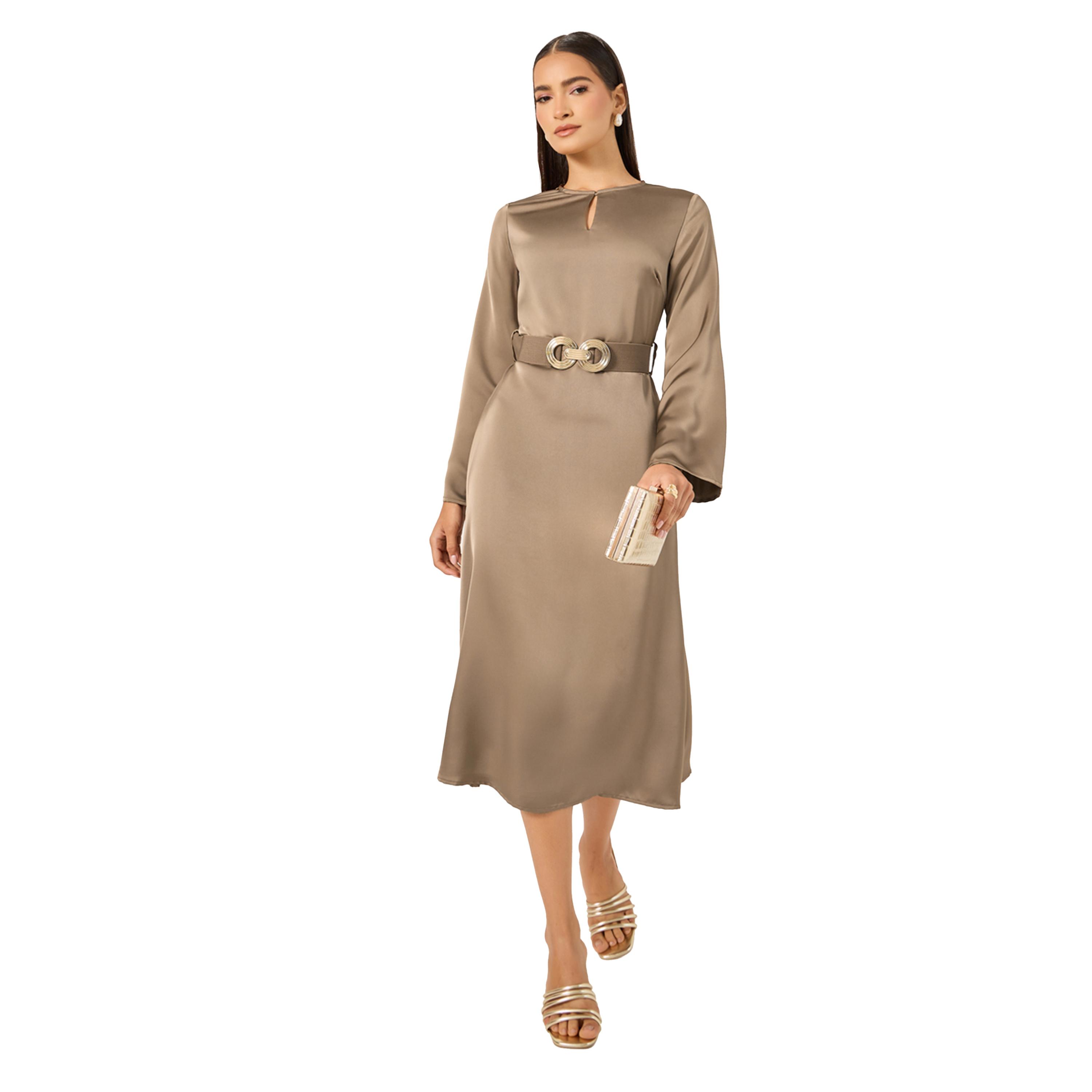 Styli Belted Keyhole Neck A-Line Midi Dress-women-clothing-dresses-image-1