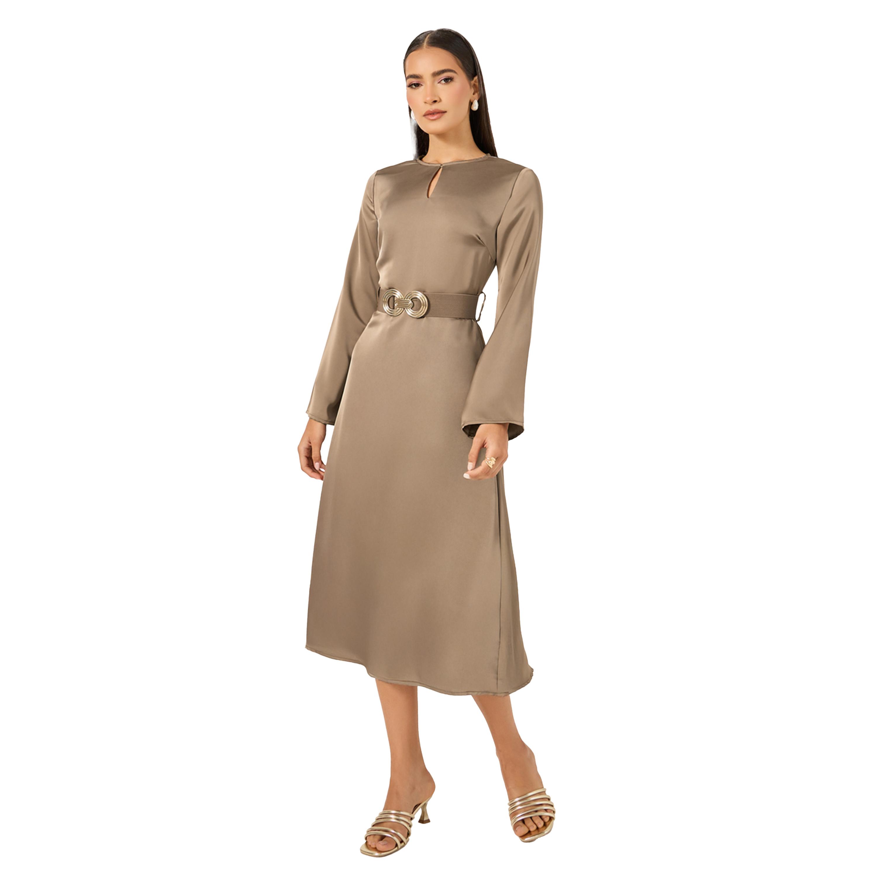 ستايلي - فستان ميدي بقصّة A وحزام-women-clothing-dresses-image-2
