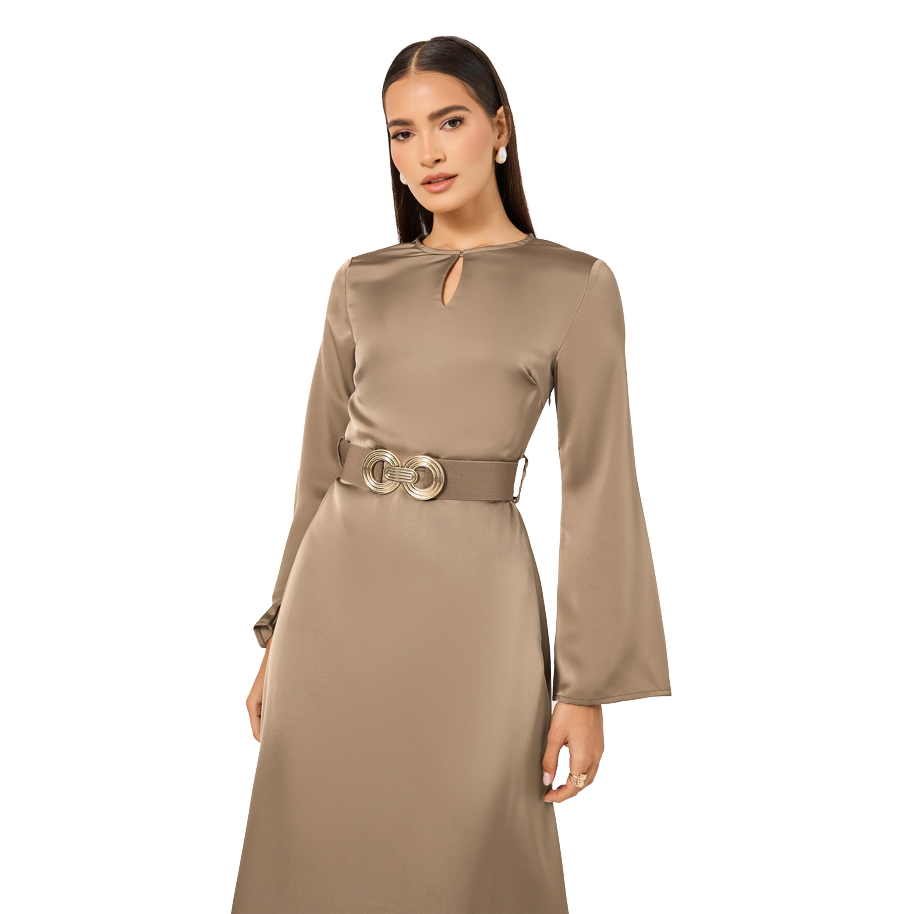 Styli Belted Keyhole Neck A-Line Midi Dress-women-clothing-dresses-image-3