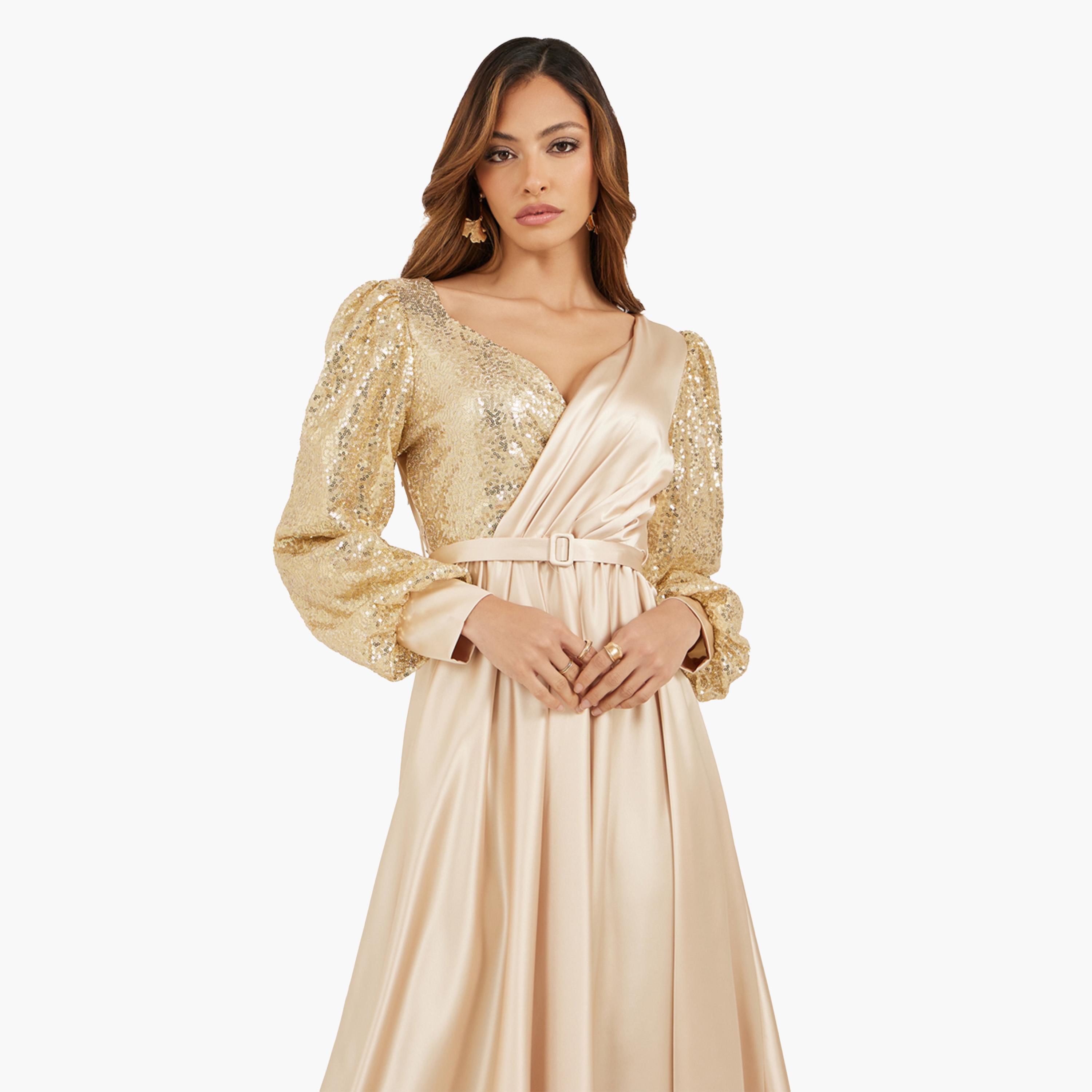 Styli Sequin Embellished Long Sleeves A-Line Maxi Dress-women-clothing-dresses-image-3