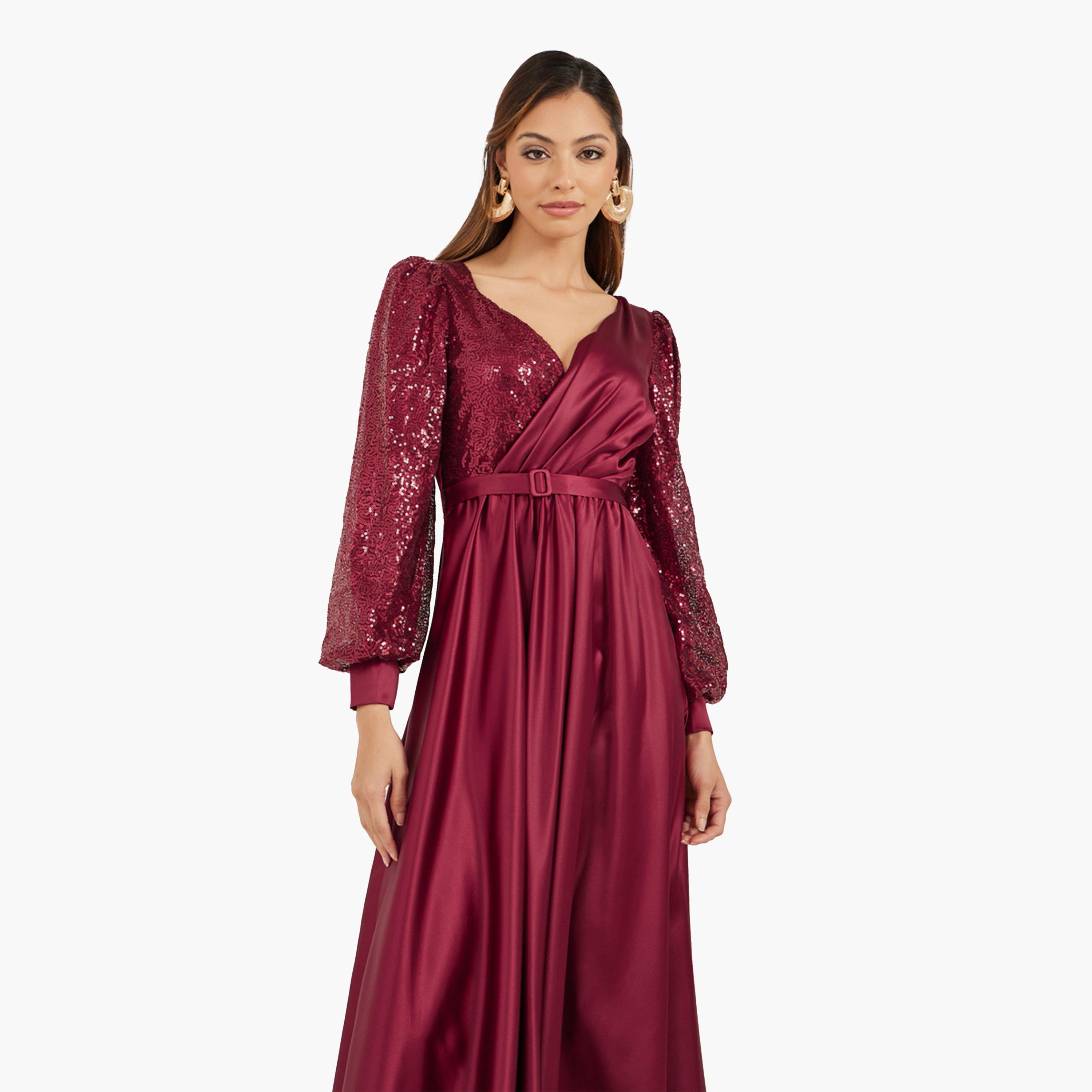 Styli Sequin Embellished Long Sleeves A-Line Maxi Dress-women-clothing-dresses-image-4