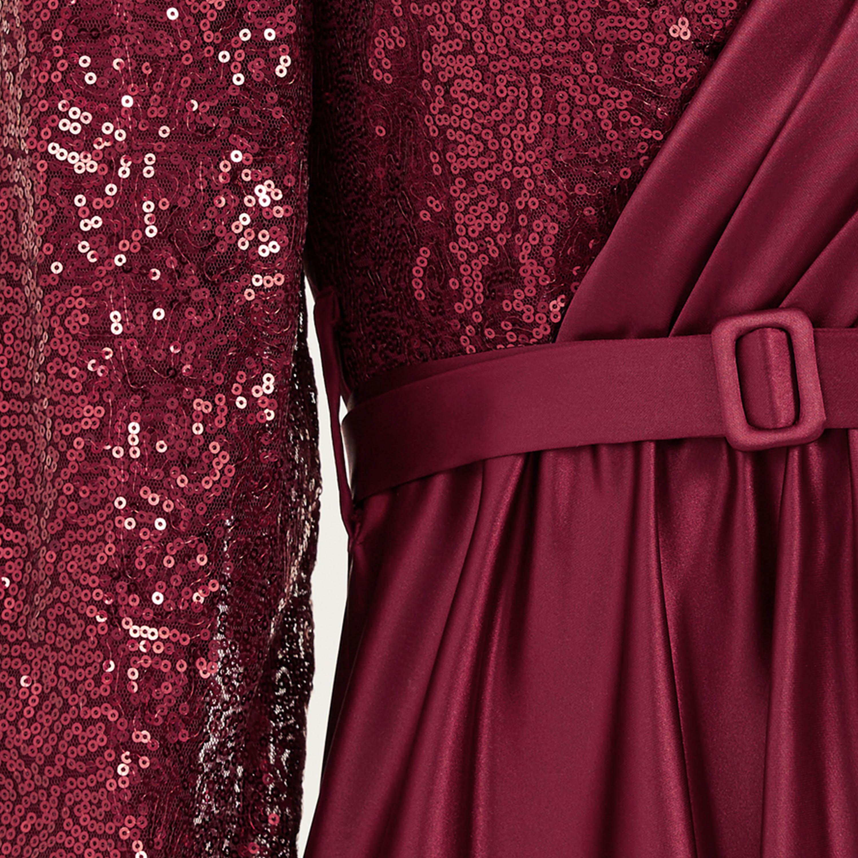 ستايلي - فستان ماكسي بأكمام طويلة مزين بالترتر وقصّة A-women-clothing-dresses-image-5