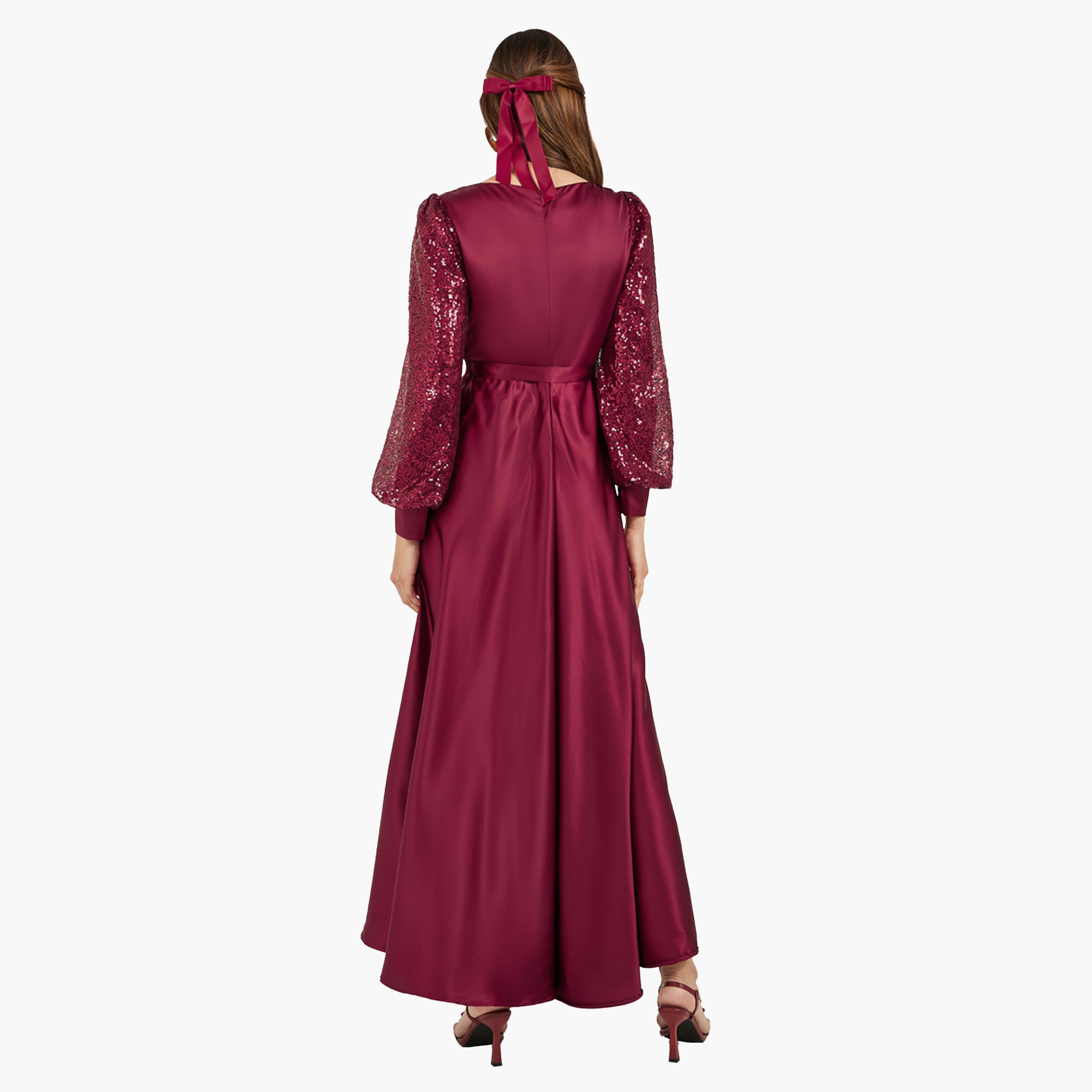 ستايلي - فستان ماكسي بأكمام طويلة مزين بالترتر وقصّة A-women-clothing-dresses-image-6