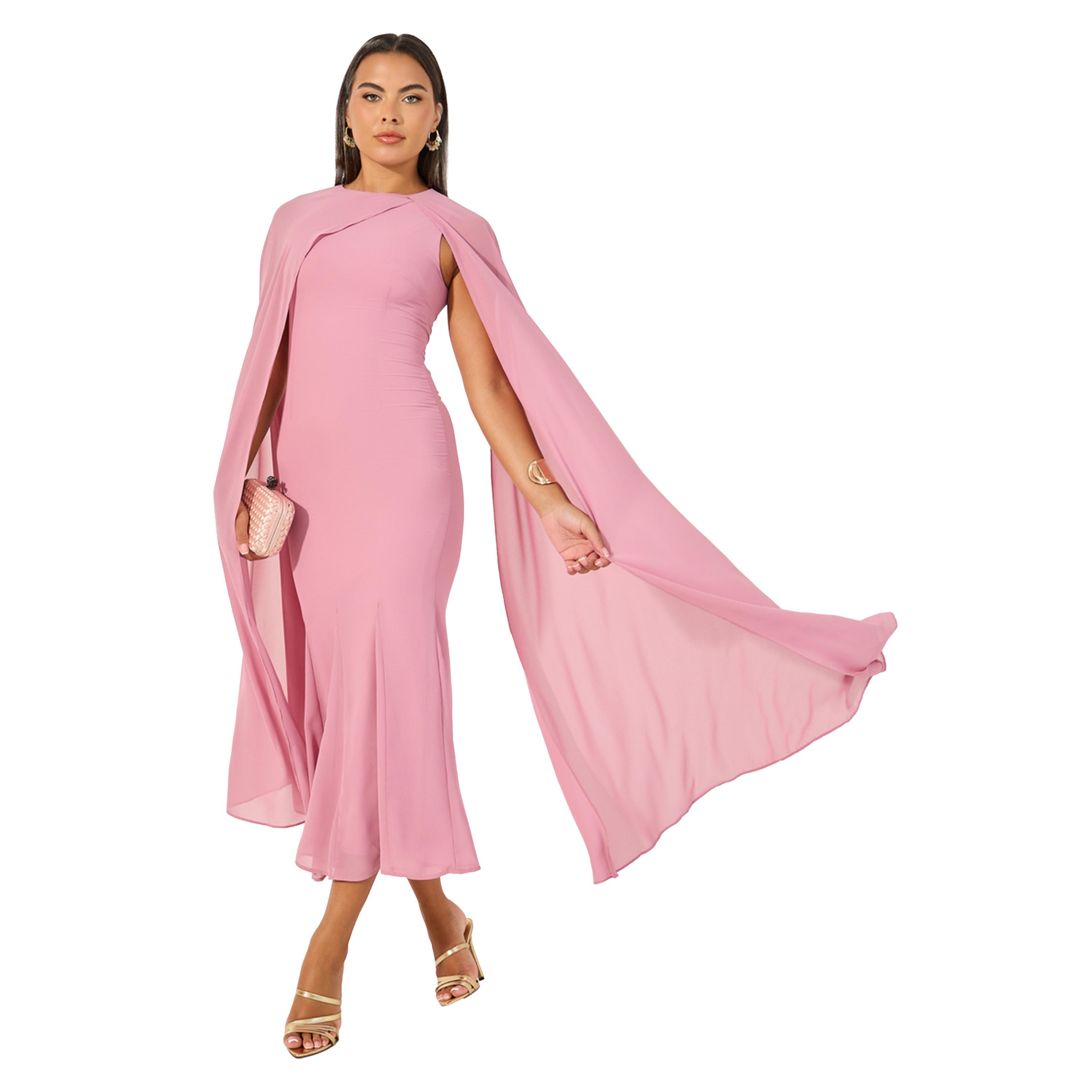 Styli Plain Long Sleeves Cape Maxi Dress-women-clothing-dresses-image-1