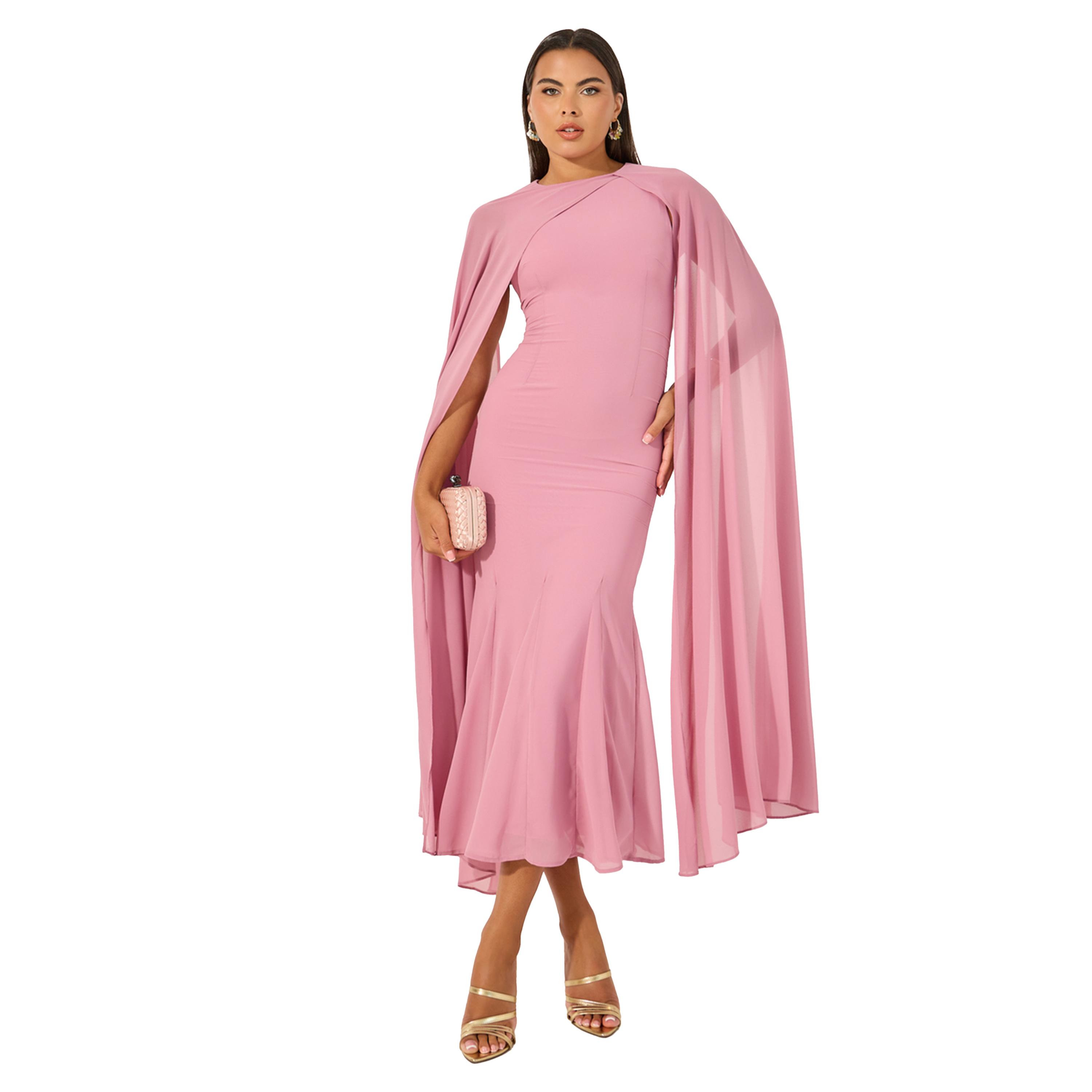 Styli Plain Long Sleeves Cape Maxi Dress-women-clothing-dresses-image-2