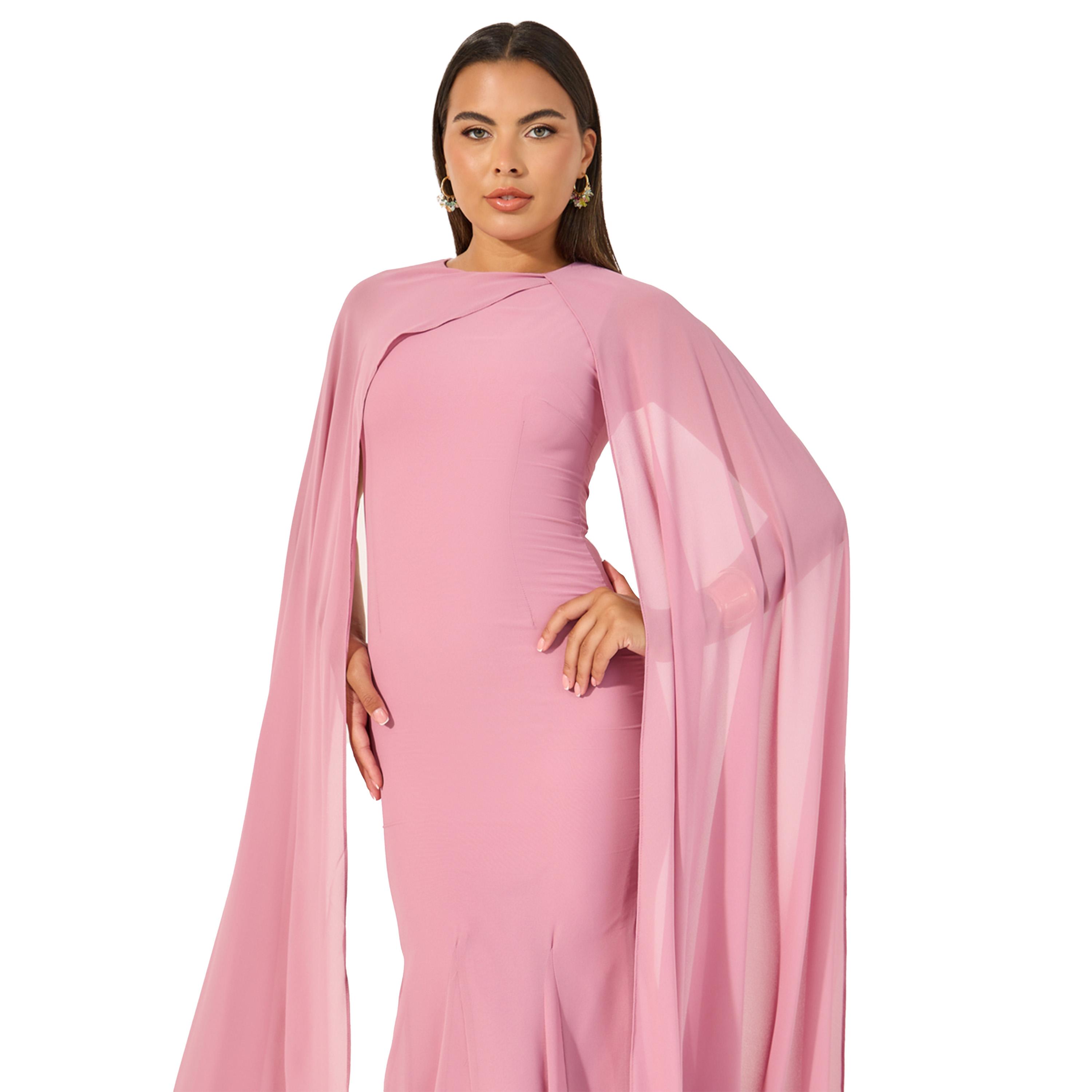 Styli Plain Long Sleeves Cape Maxi Dress-women-clothing-dresses-image-3