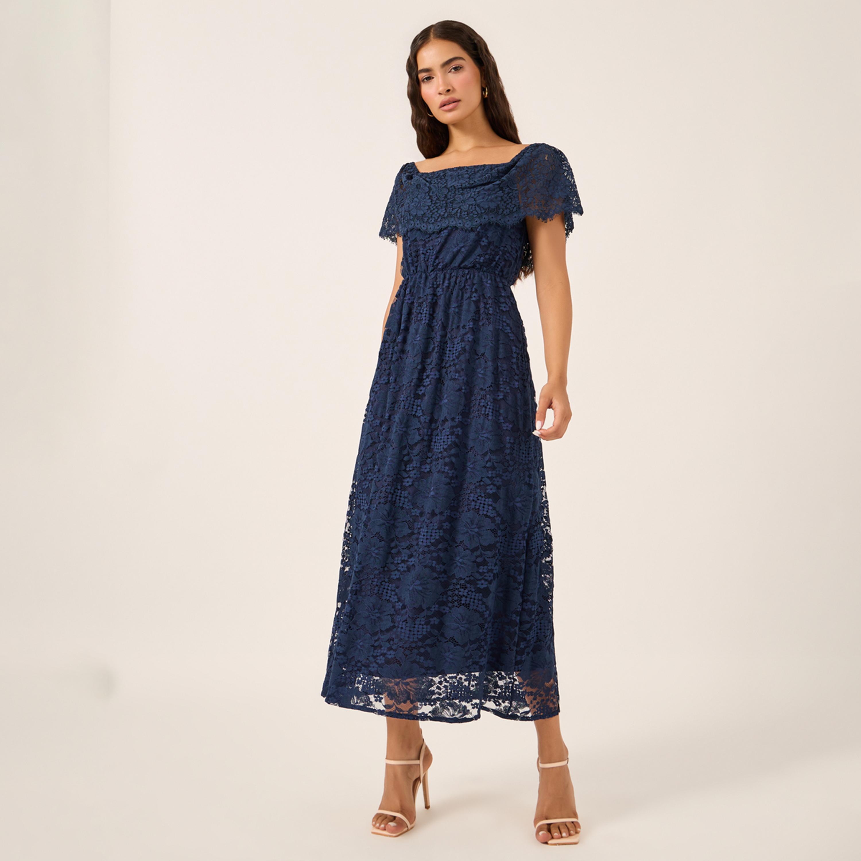 ستايلي - فستان دانتيل ميدي بقصة A وفتحة رقبة مربعة-women-clothing-dresses-image-2