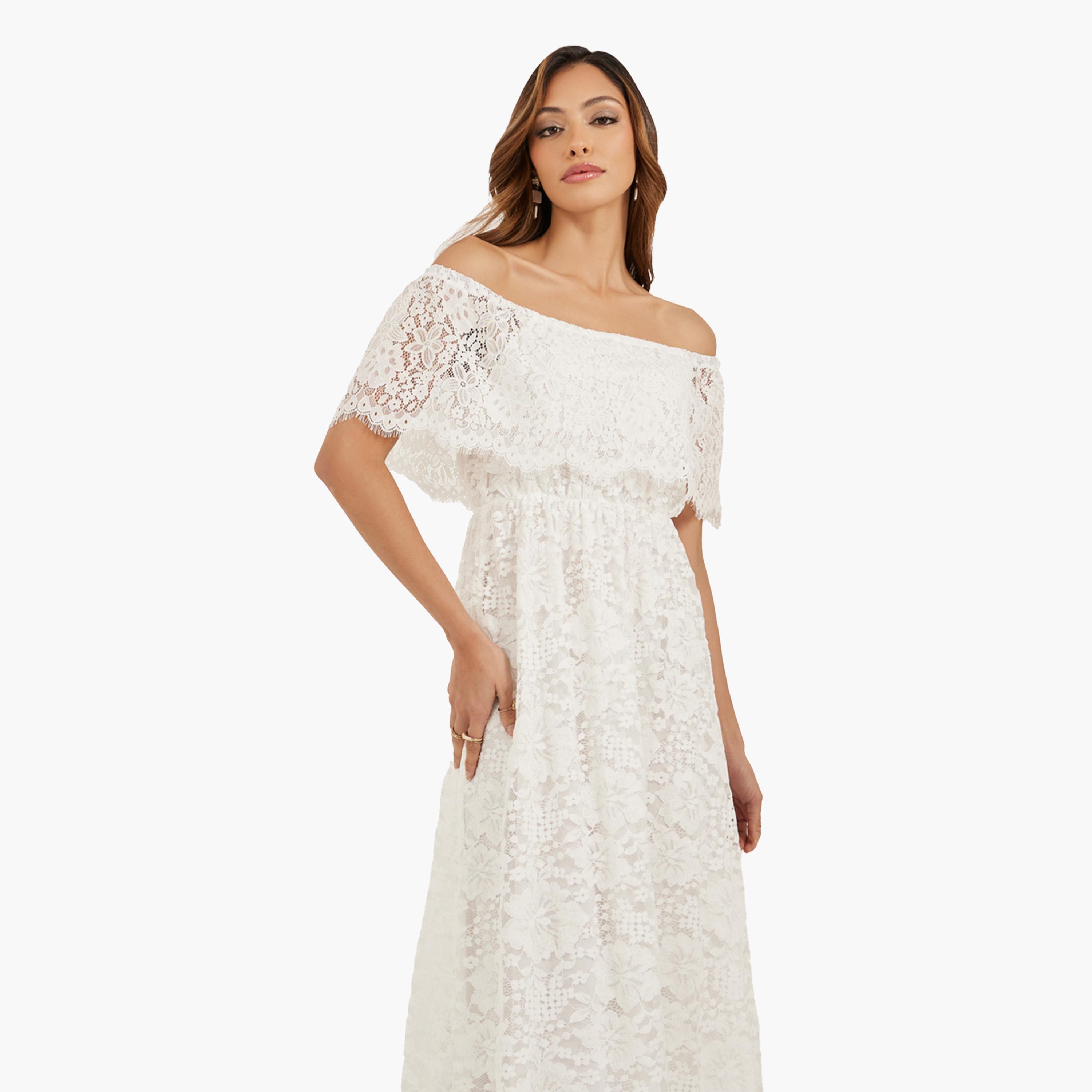 ستايلي-  فستان ميدي من الدانتيل مكشوف الكتفين مع بطانة تصميم حرف A-women-clothing-dresses-image-3