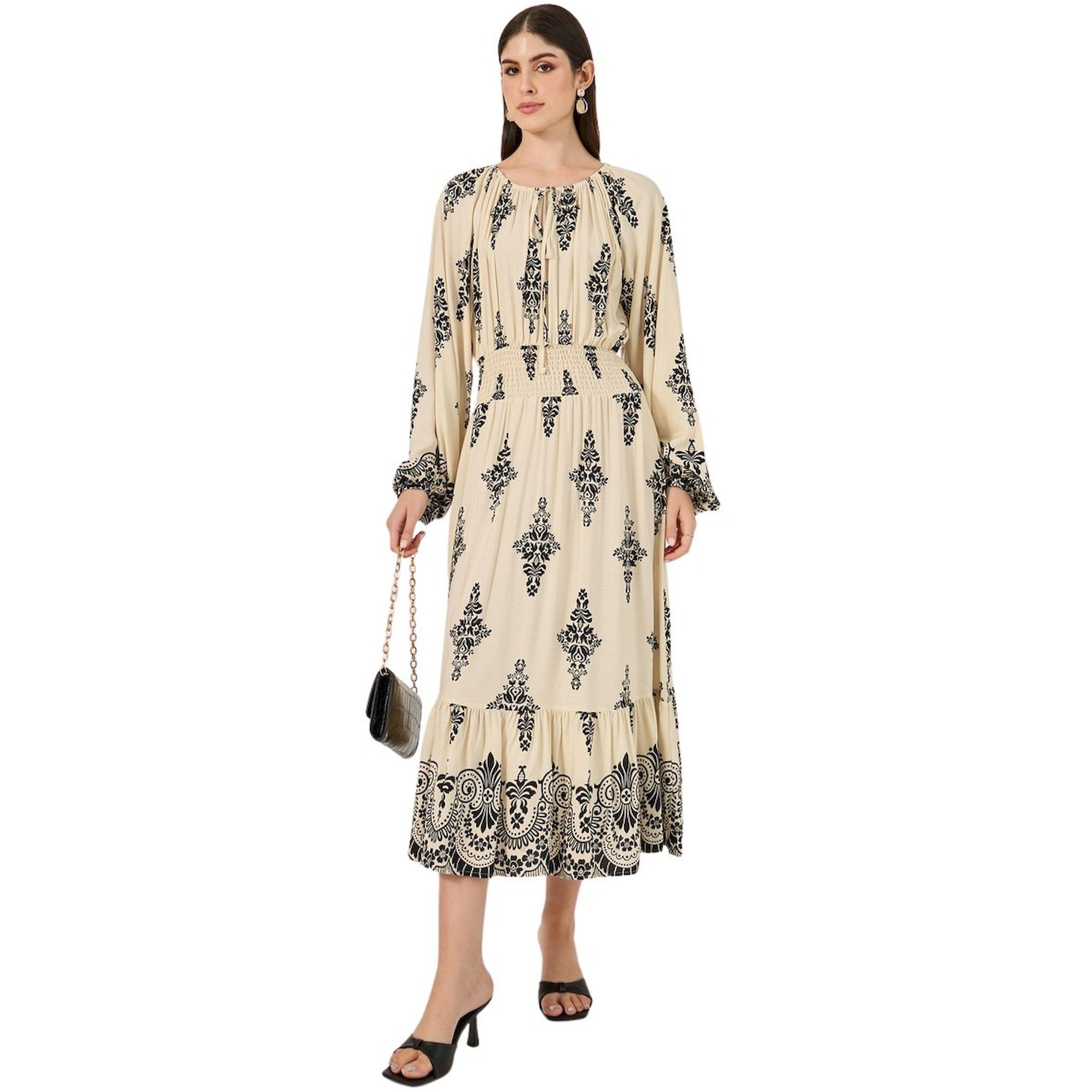 Styli All Over Print Smocked Detail A-Line Midi Dress-women-clothing-dresses-image-1