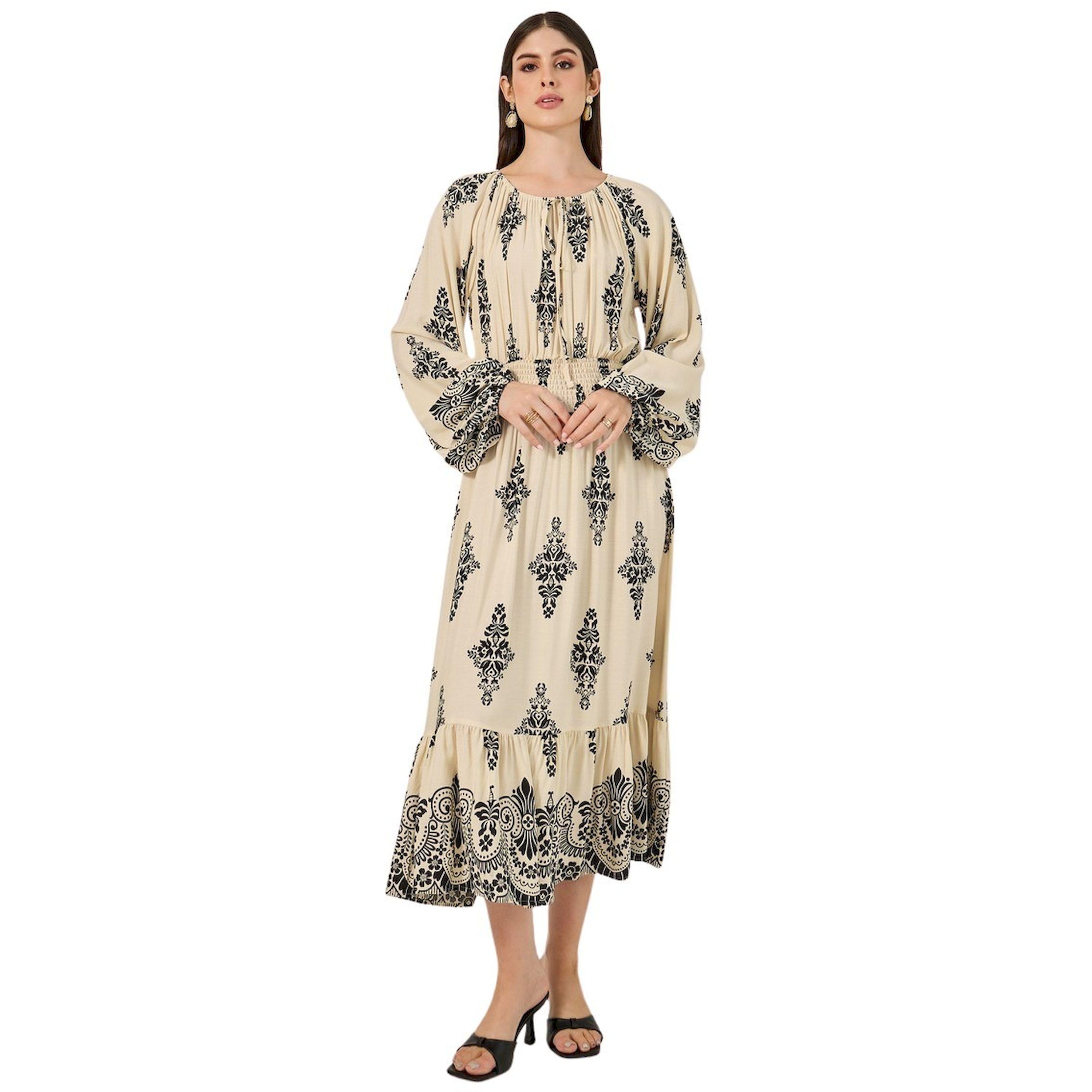 ستايلي - فستان ميدي بقصة A وتفاصيل مطرزة ومطبوع بالكامل-women-clothing-dresses-image-2