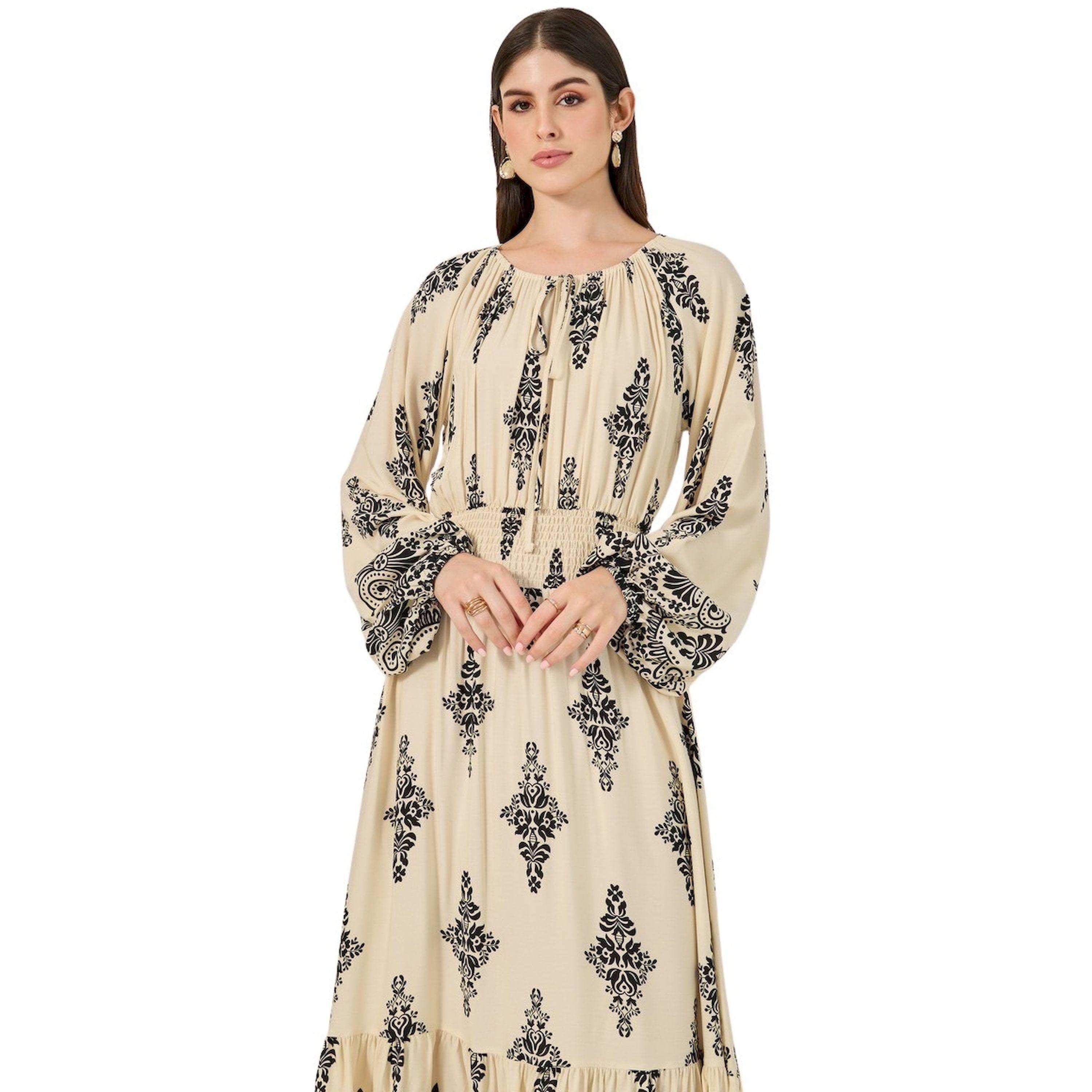 ستايلي - فستان ميدي بقصة A وتفاصيل مطرزة ومطبوع بالكامل-women-clothing-dresses-image-3