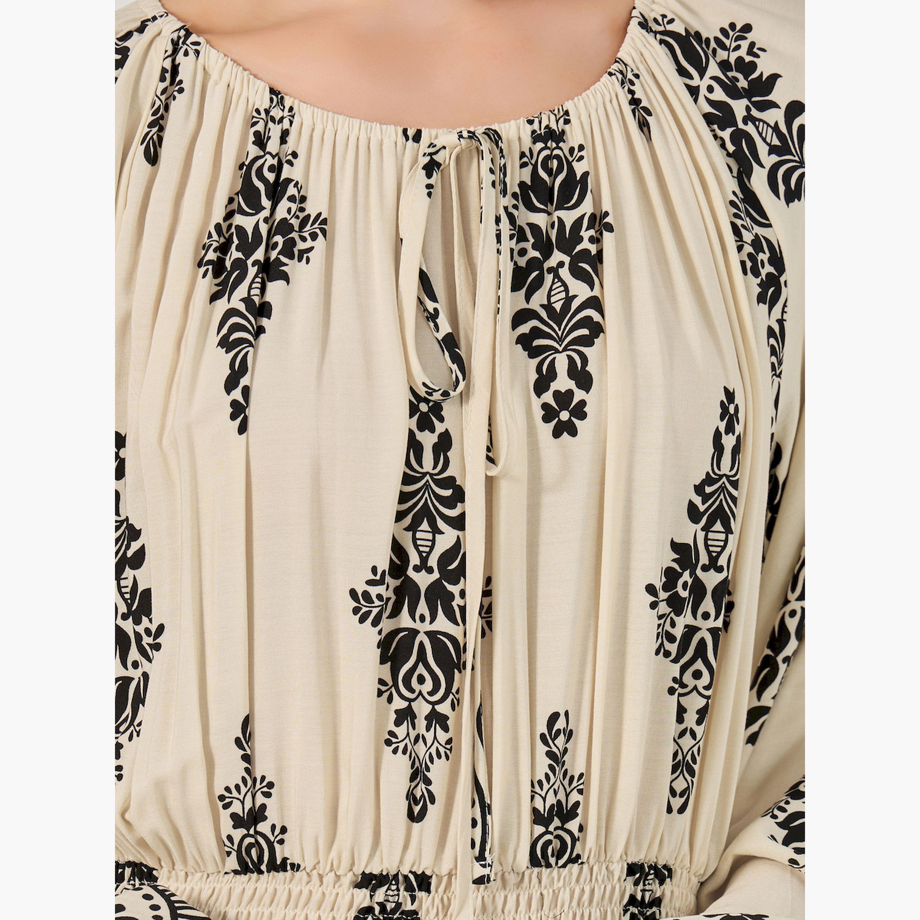 Styli All Over Print Smocked Detail A-Line Midi Dress-women-clothing-dresses-image-4