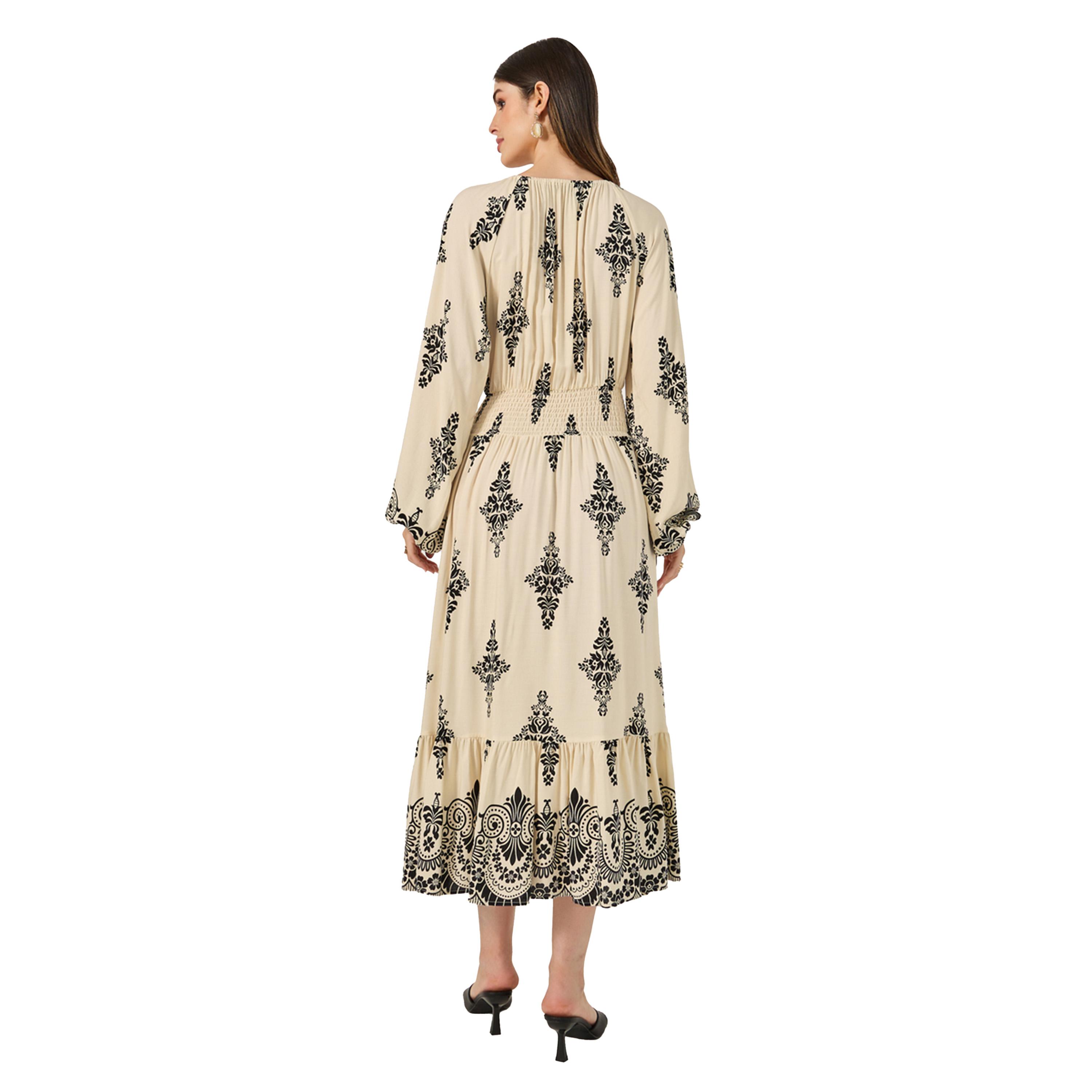 ستايلي - فستان ميدي بقصة A وتفاصيل مطرزة ومطبوع بالكامل-women-clothing-dresses-image-5