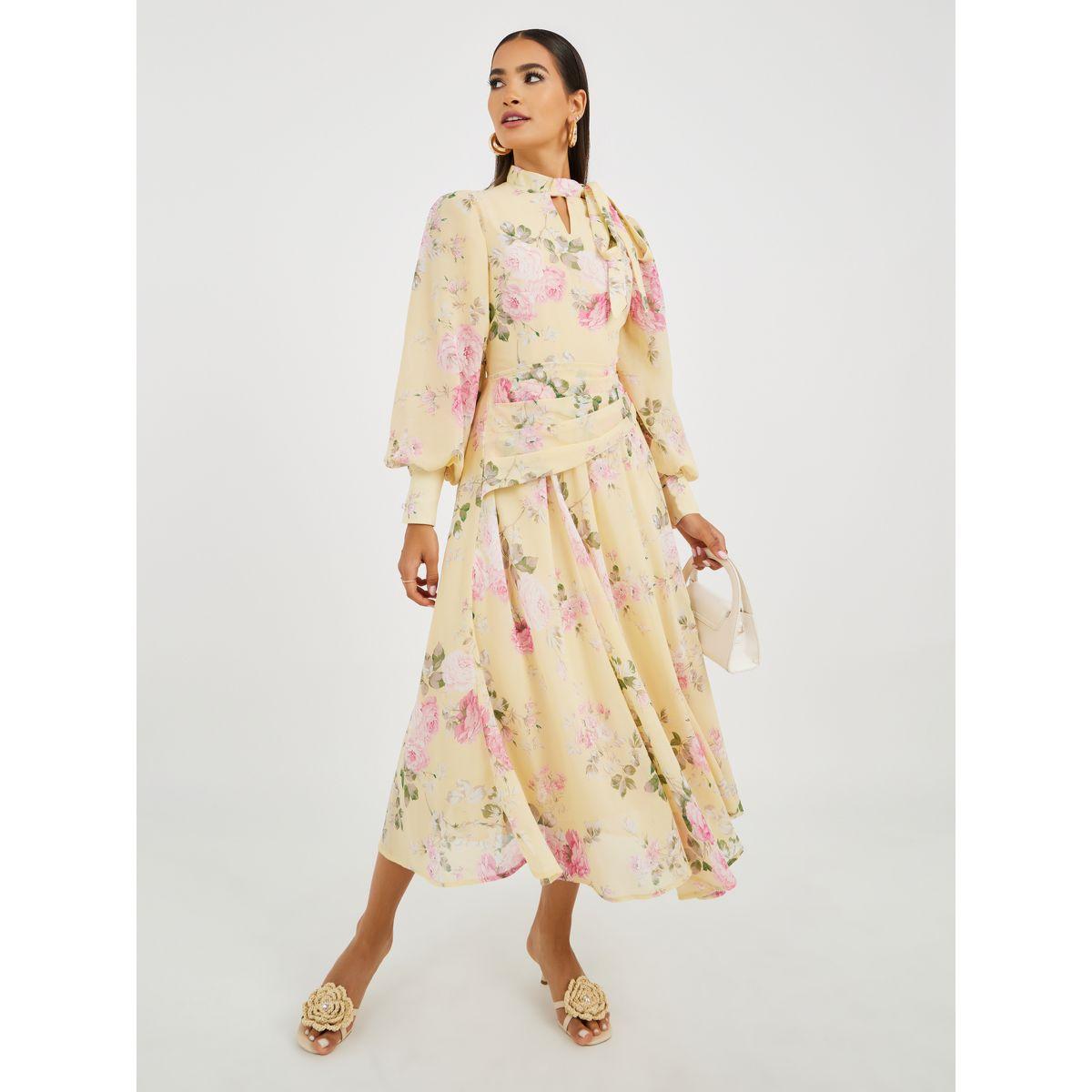 Styli Floral Print Balloon Sleeves A-Line Midi Dress-women-clothing-dresses-image-2