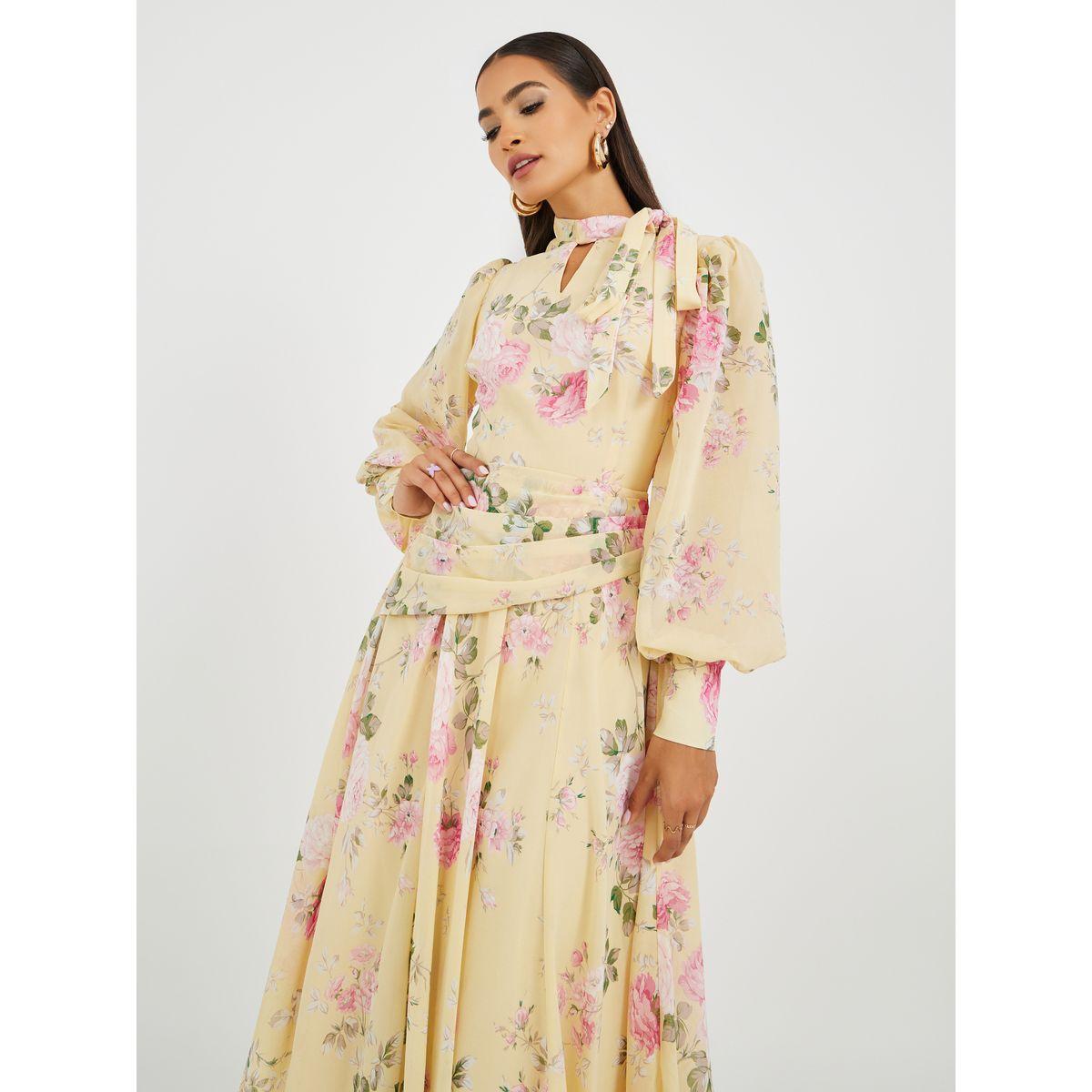Styli Floral Print Balloon Sleeves A-Line Midi Dress-women-clothing-dresses-image-3