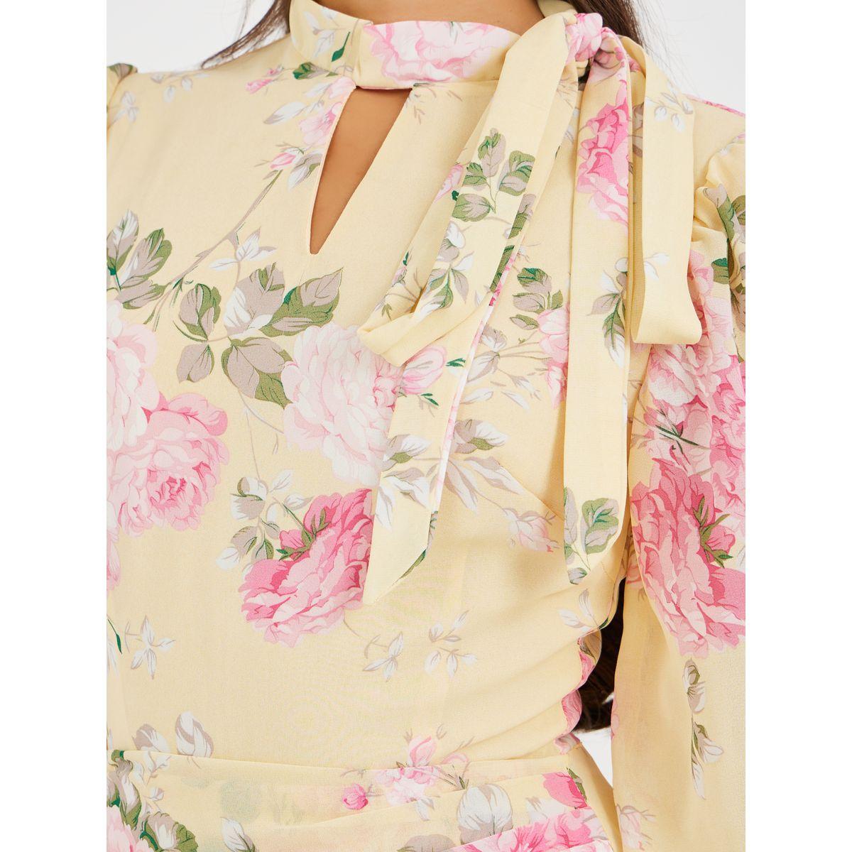 فستان ميدي بطبعة زهور وأكمام بالون-women-clothing-dresses-image-4