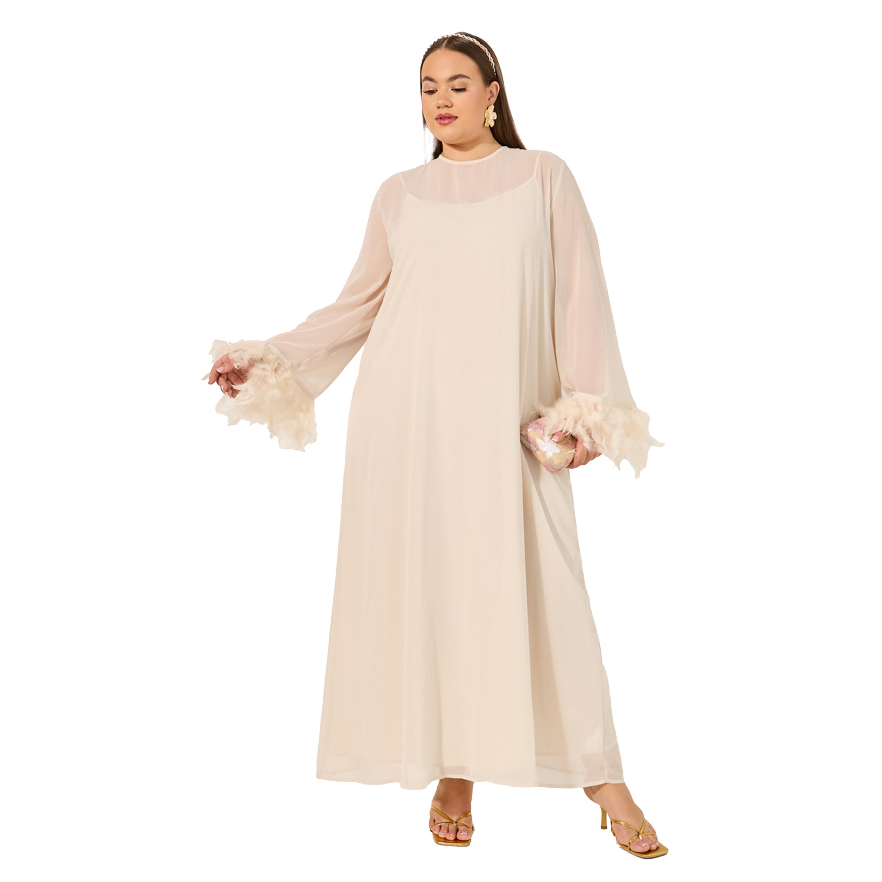 Styli Solid Long Sleeves Shift Maxi Dress-women-clothing-dresses-image-1