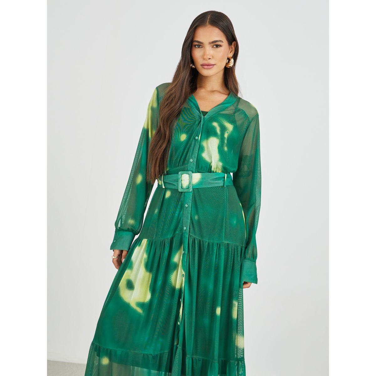 Styli Tie and Dye Print V Neck Shirt Maxi Dress with Belt-women-clothing-dresses-image-2