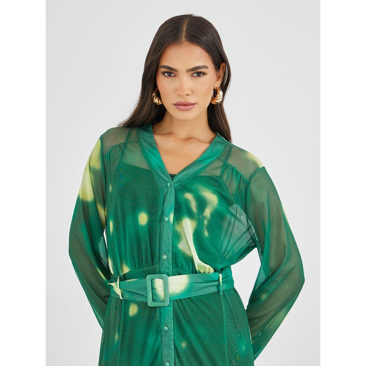 Styli Tie and Dye Print V Neck Shirt Maxi Dress with Belt-women-clothing-dresses-image-3