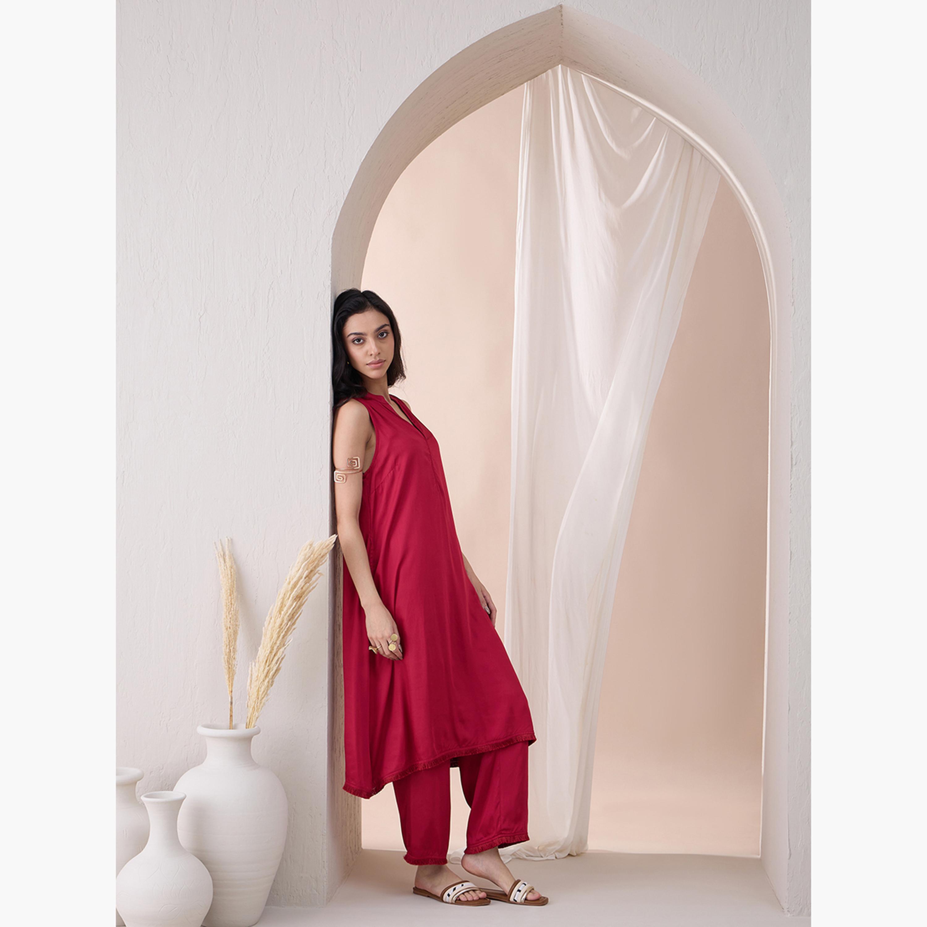 فيميلا × ستايلي - طقم قميص كورتا طويل بدون أكمام وياقة ماندرين مع بنطال مستقيم-women-clothing-coordsets-image-7