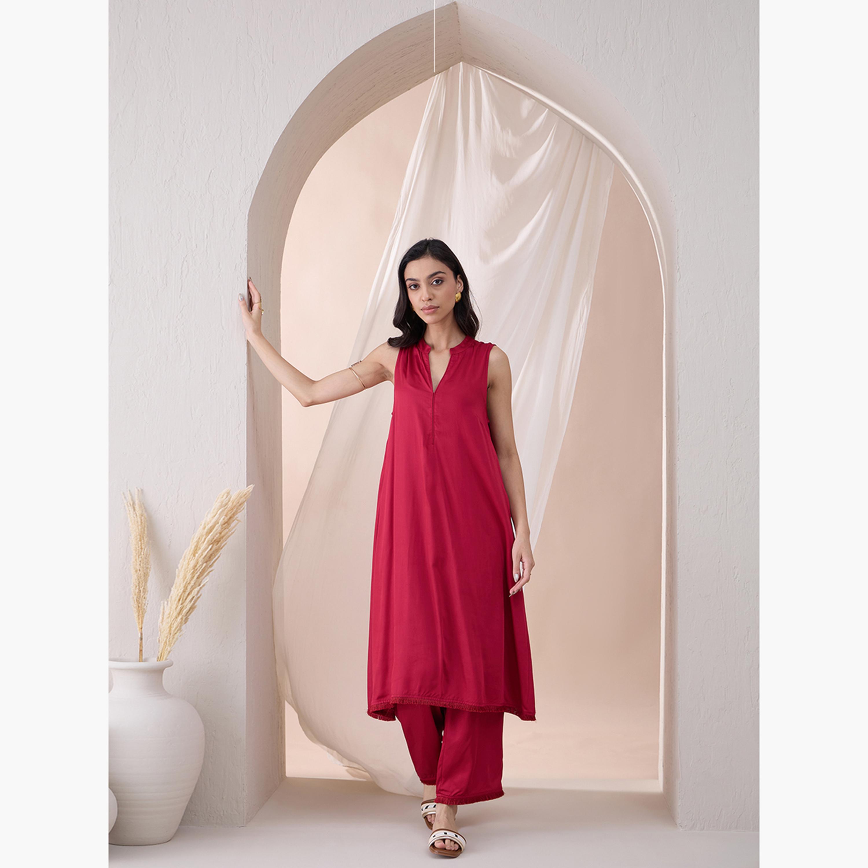 فيميلا × ستايلي - طقم قميص كورتا طويل بدون أكمام وياقة ماندرين مع بنطال مستقيم-women-clothing-coordsets-image-8