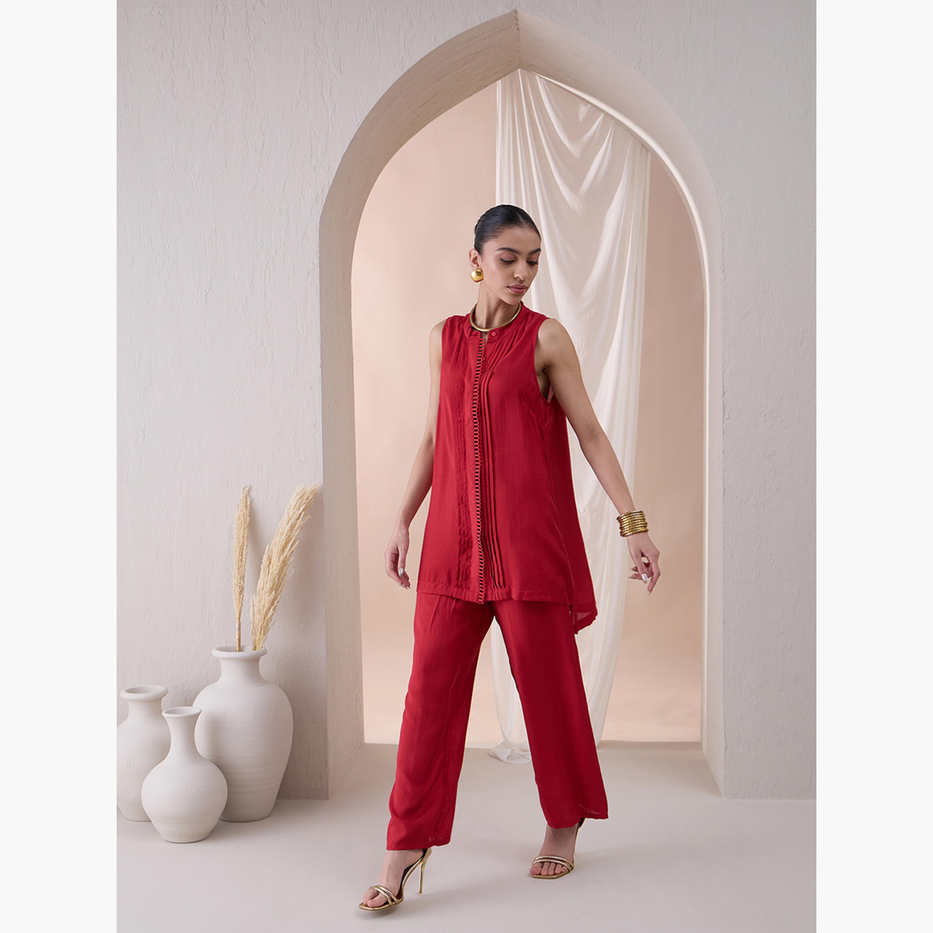 فيميلا × ستايلي - سترة بدون أكمام بحواف صدفية مع بنطال مستقيم-women-clothing-coordsets-image-4