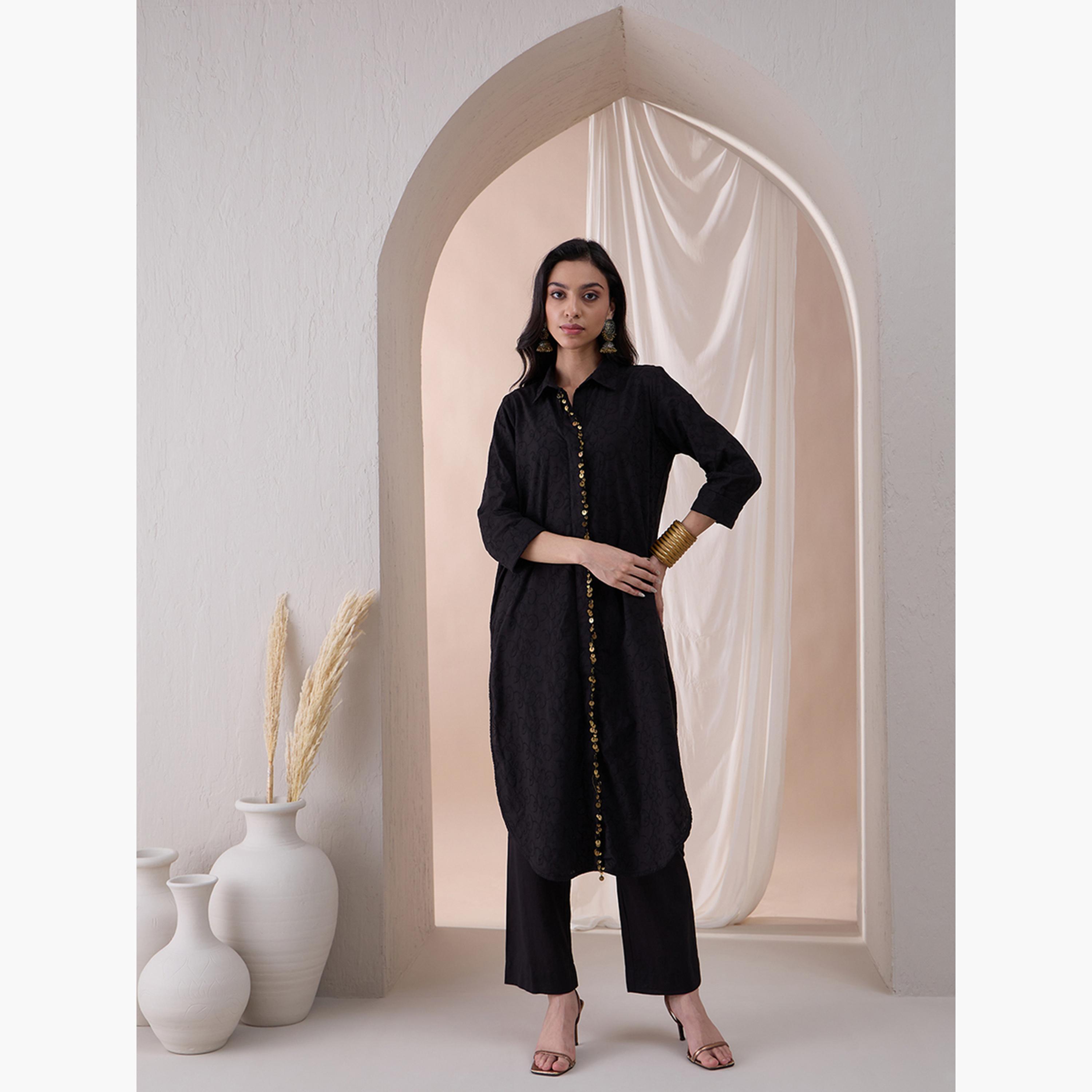 فيميلا × ستايلي - سترة مطرزة بياقة ماندرين مع بنطال مستقيم-women-clothing-coordsets-image-1