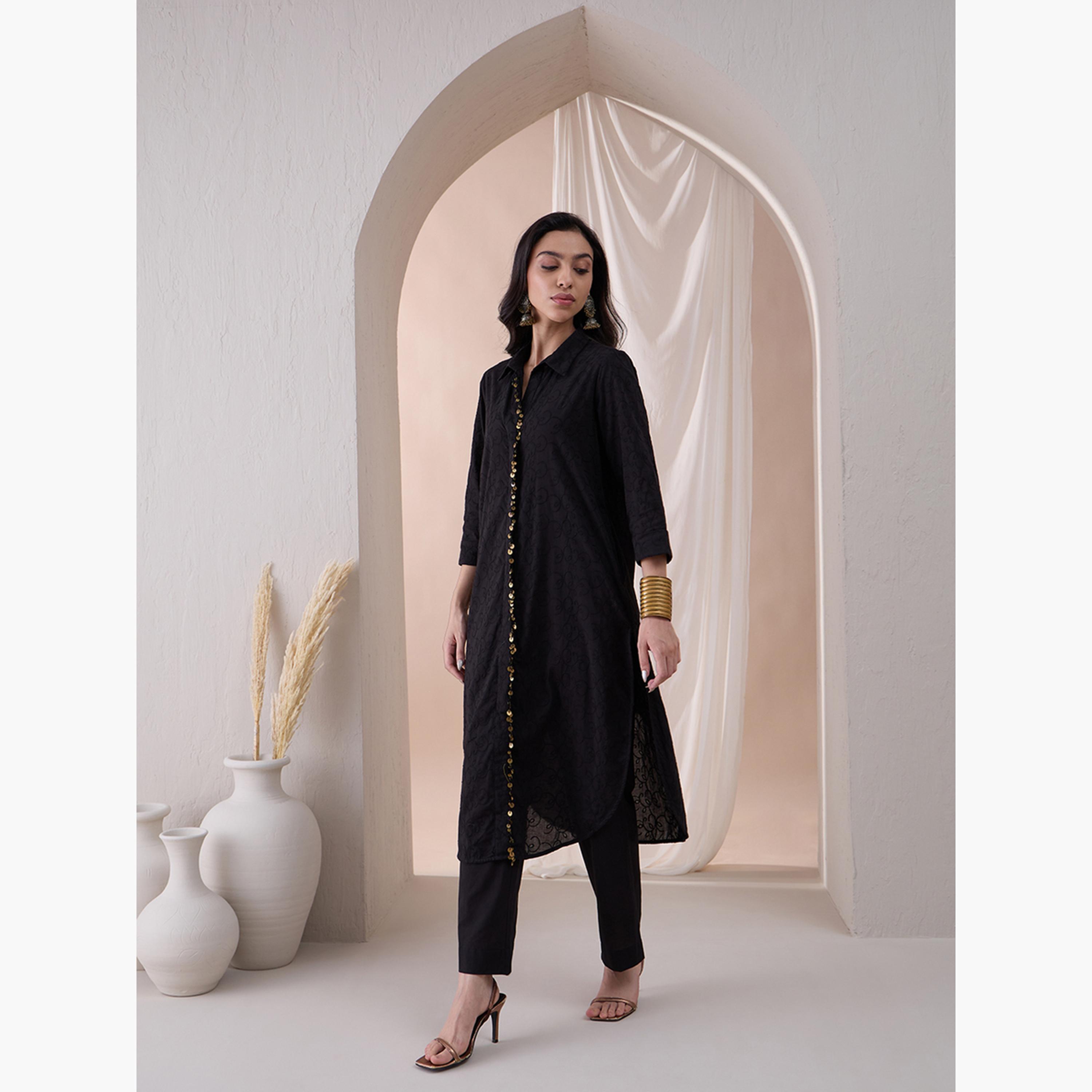 فيميلا × ستايلي - سترة مطرزة بياقة ماندرين مع بنطال مستقيم-women-clothing-coordsets-image-3