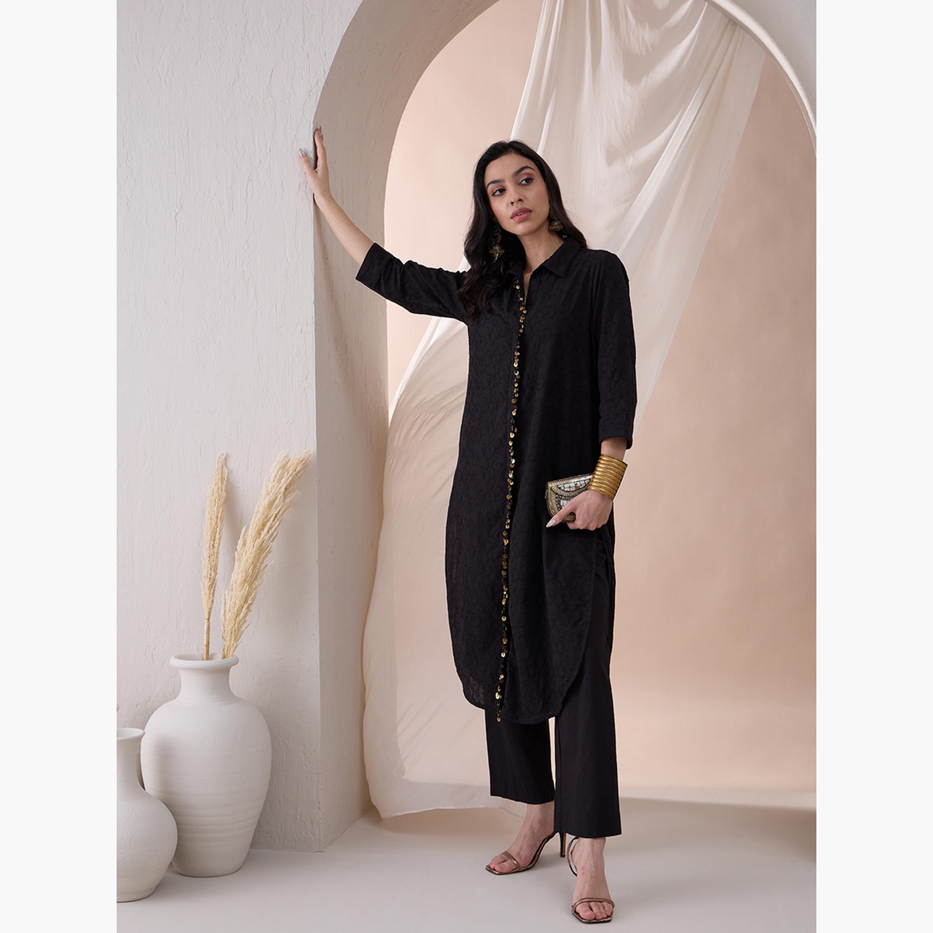 فيميلا × ستايلي - سترة مطرزة بياقة ماندرين مع بنطال مستقيم-women-clothing-coordsets-image-6