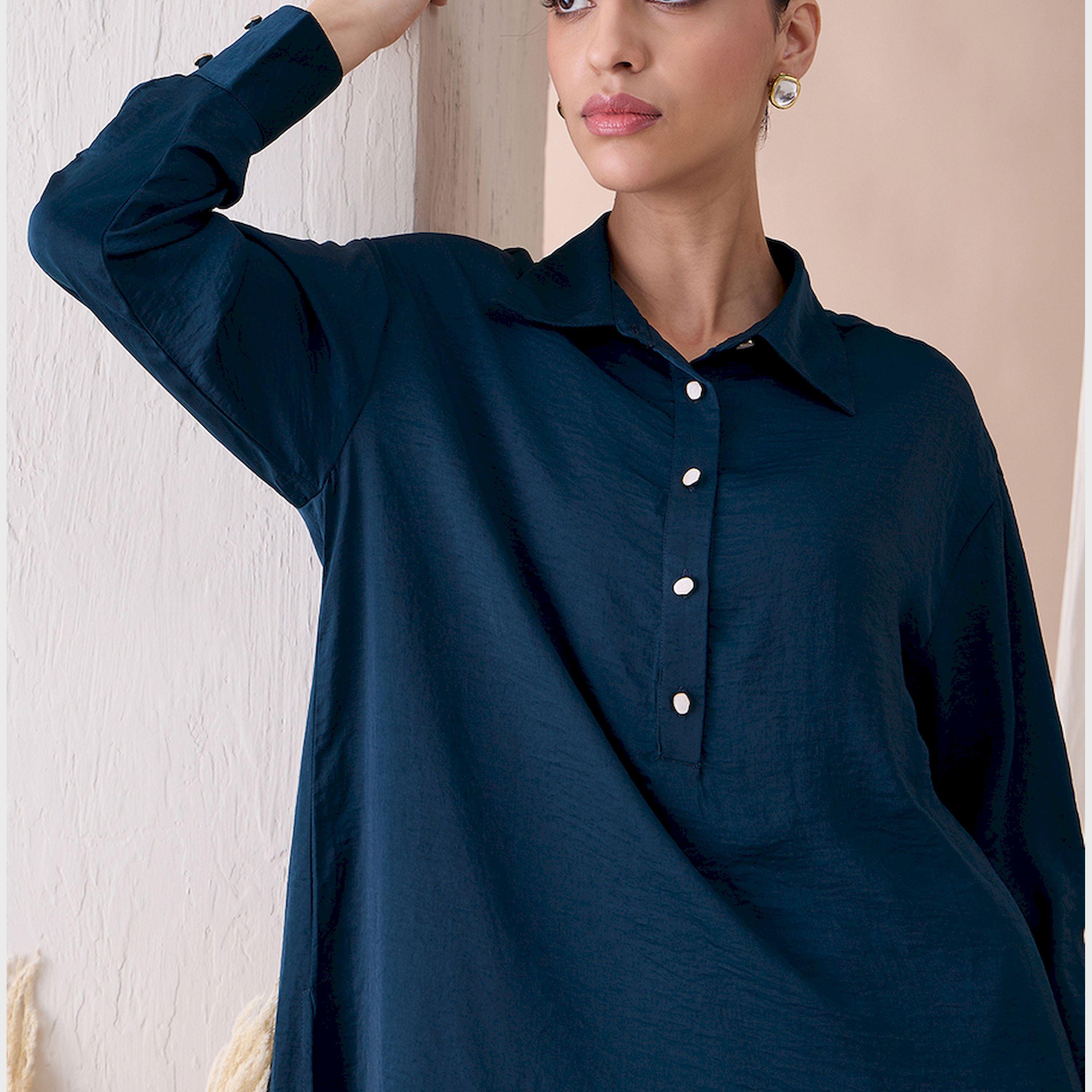 فيميلا × ستايلي - قميص طويل بياقة دائرية مع بنطلون مستقيم-women-clothing-coordsets-image-5