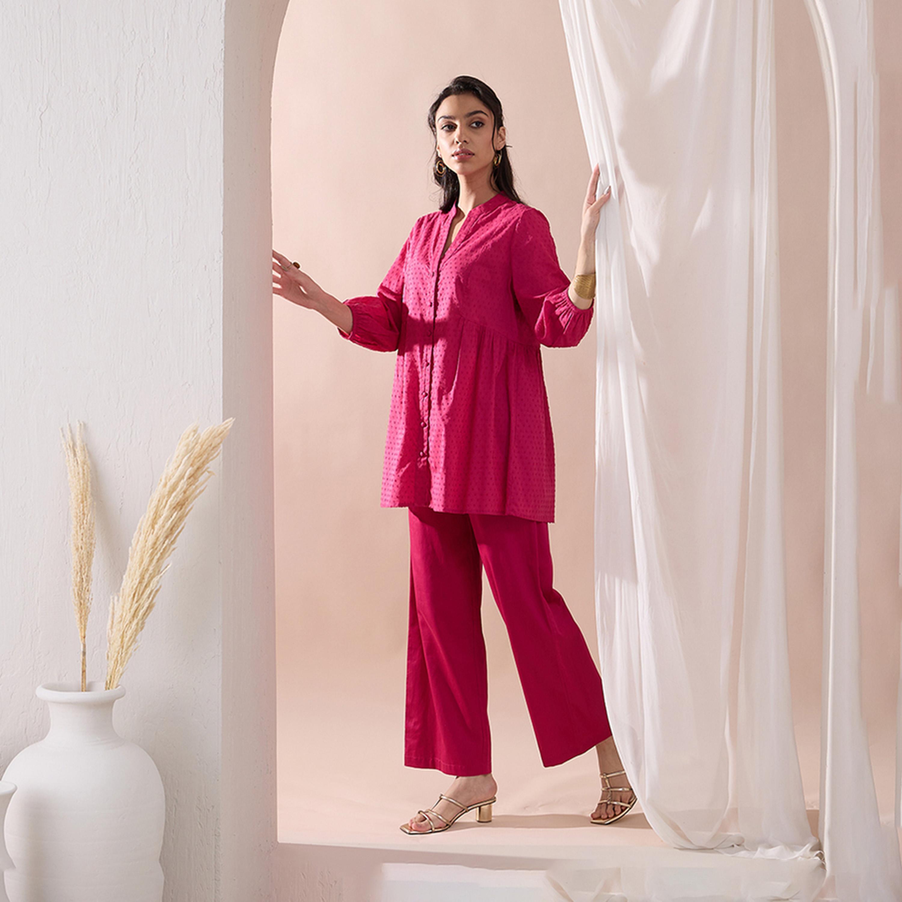 Femmella X Styli Textured Cotton Dobby Tunic With Straight Pant Ethnic Co-Ords-women-clothing-coordsets-image-3