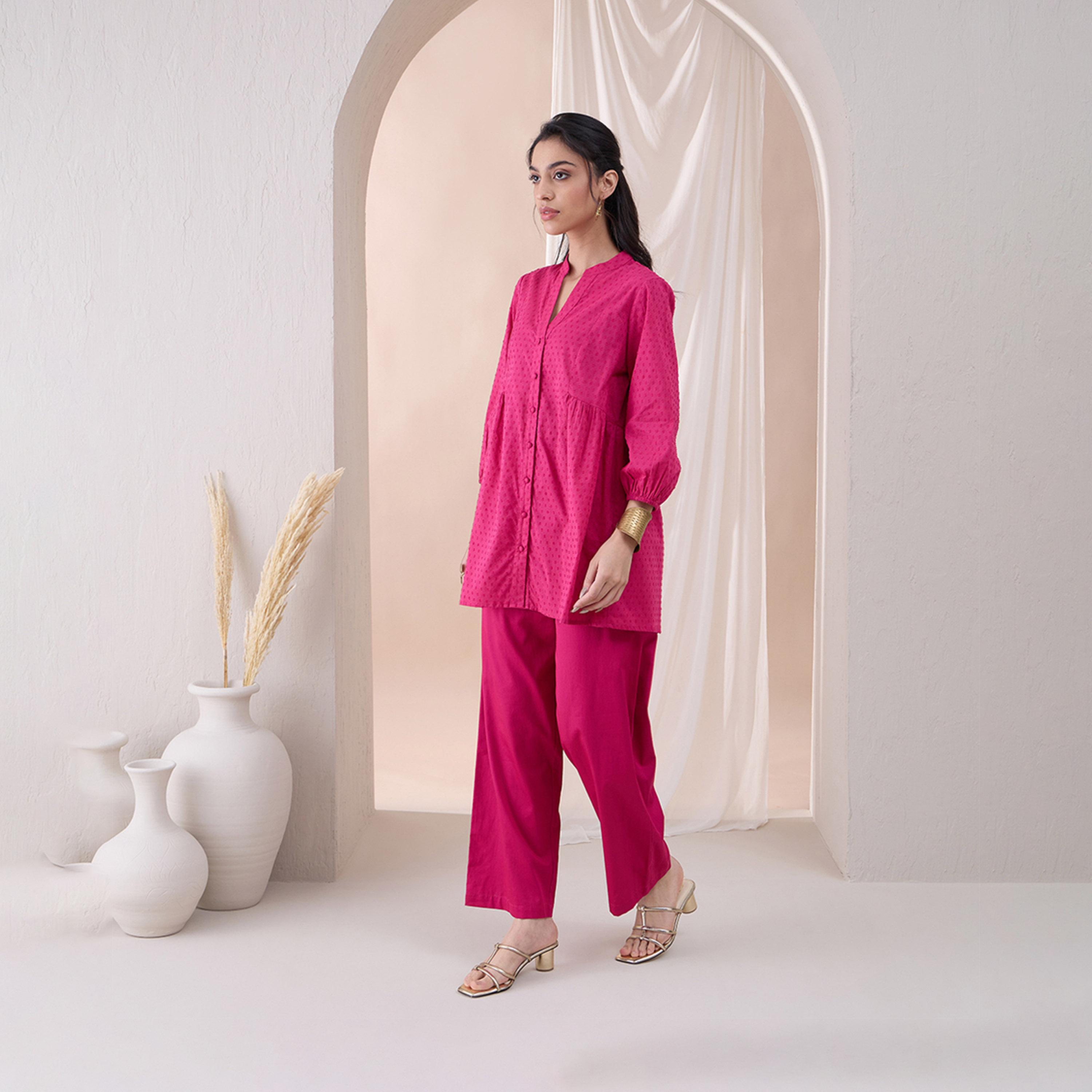 Femmella X Styli Textured Cotton Dobby Tunic With Straight Pant Ethnic Co-Ords-women-clothing-coordsets-image-5