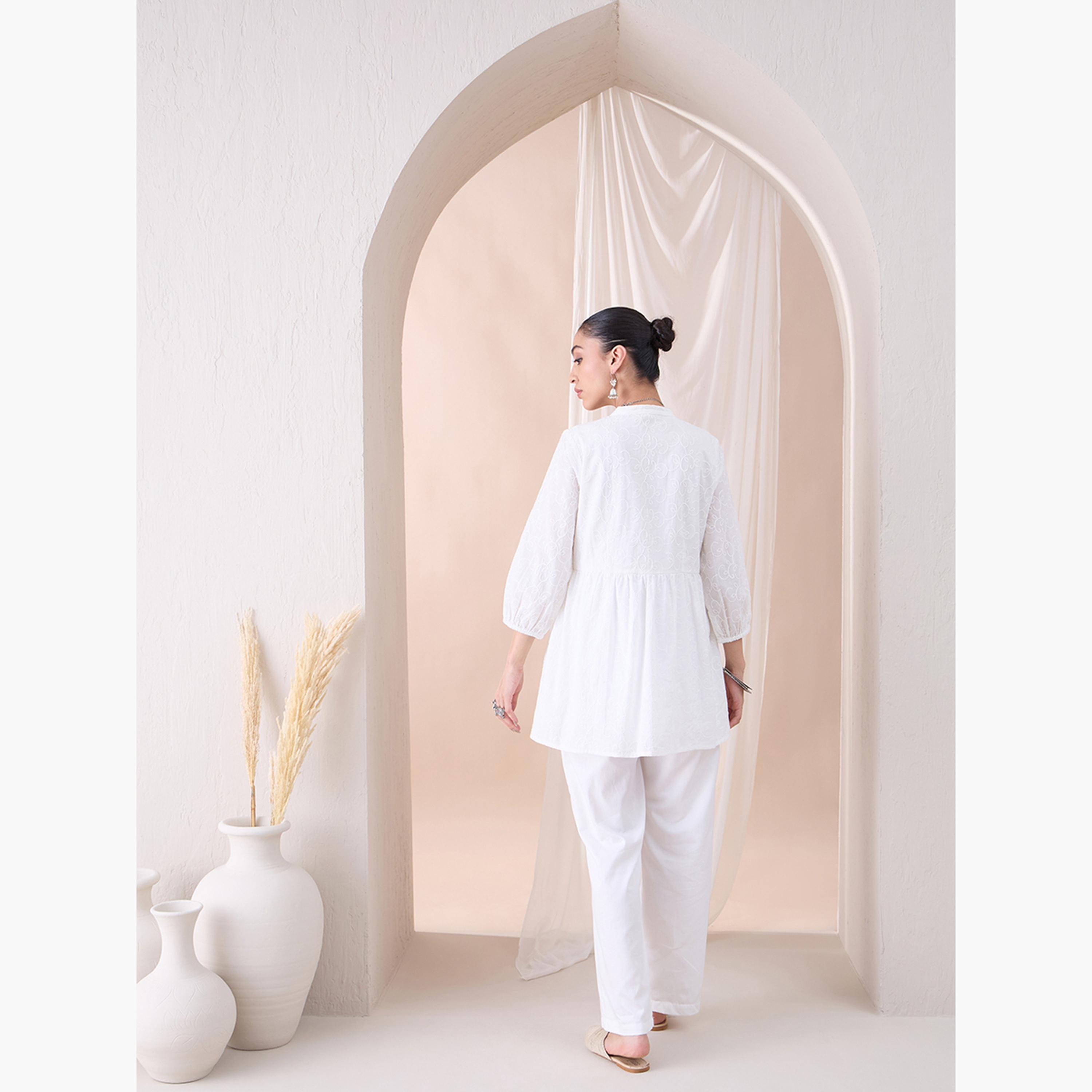 Femmella X Styli Embroidered Down Cotton Tunic With Straight Pant Co-Ords-women-clothing-coordsets-image-2