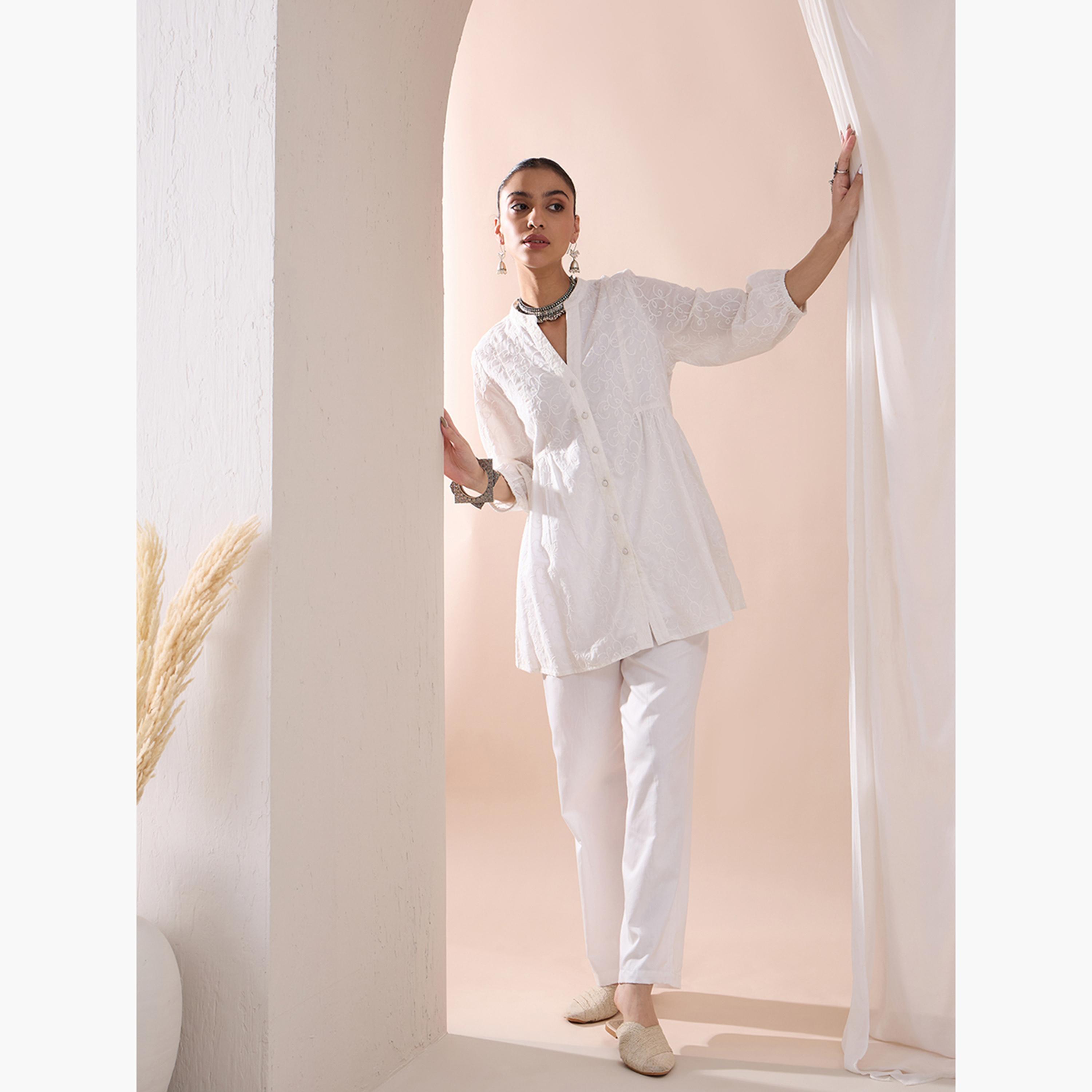 Femmella X Styli Embroidered Down Cotton Tunic With Straight Pant Co-Ords-women-clothing-coordsets-image-5