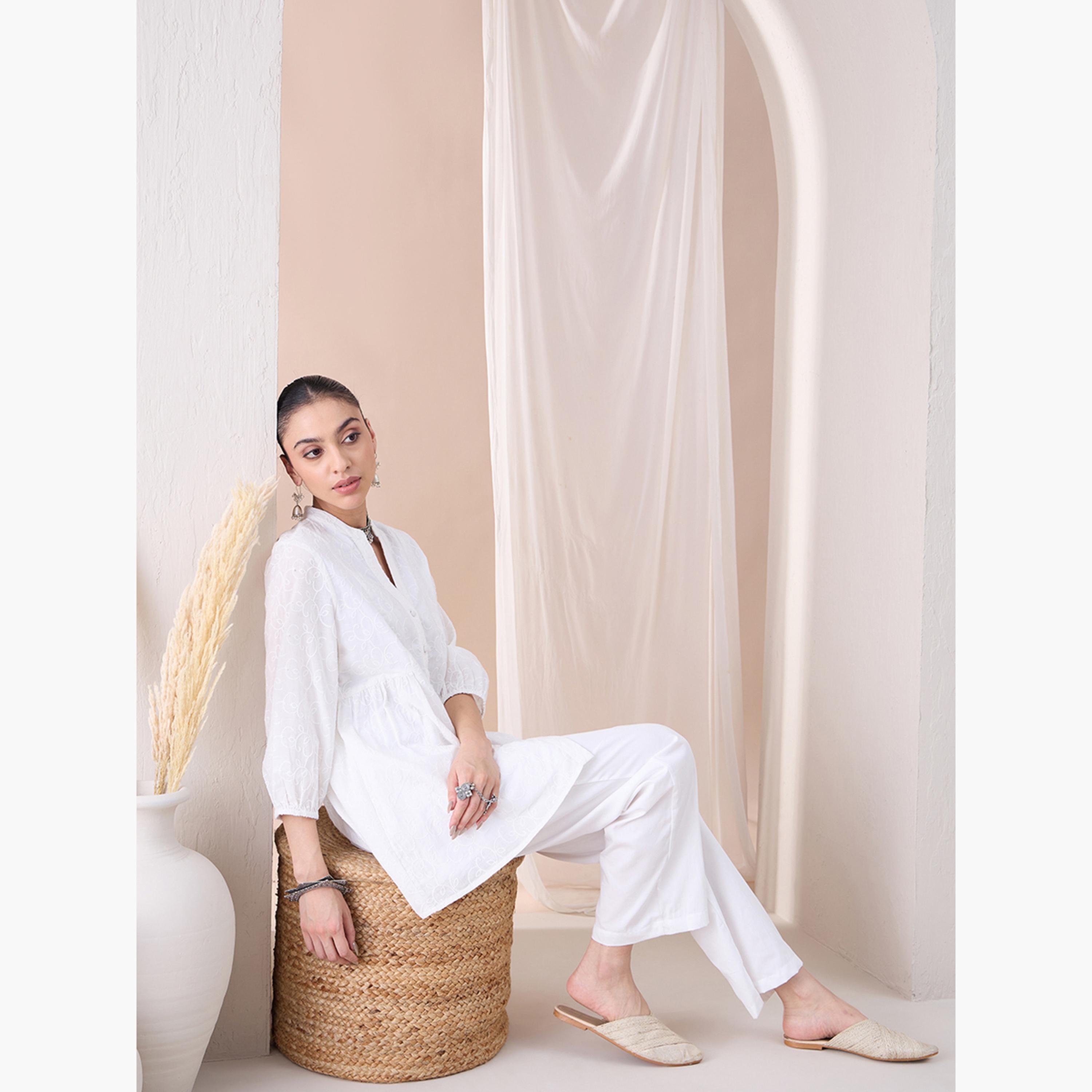 Femmella X Styli Embroidered Down Cotton Tunic With Straight Pant Co-Ords-women-clothing-coordsets-image-6