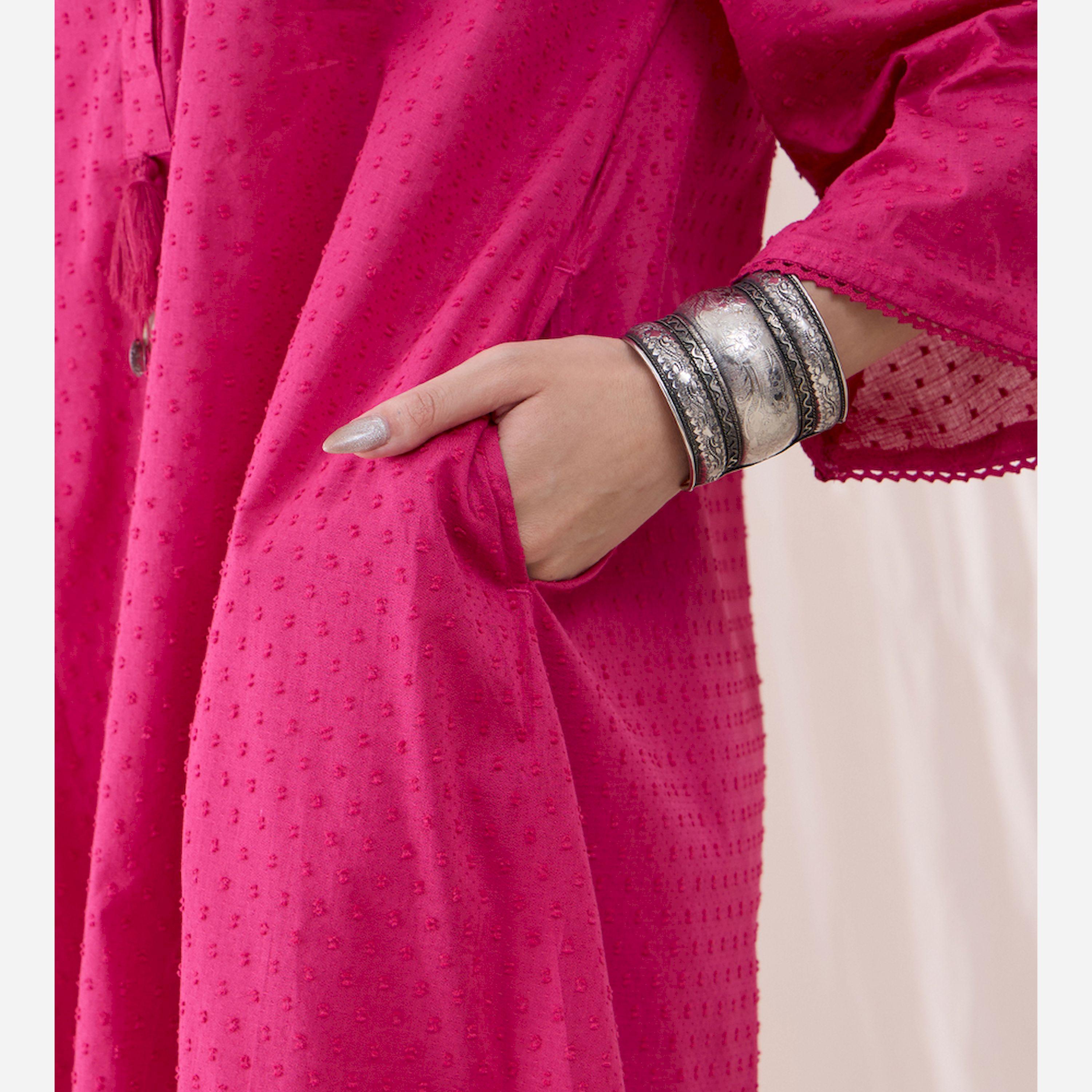 Femmella X Styli Cotton Textured Dobby Tassel Detail Tunic With Straight Pant Co-Ords-women-clothing-coordsets-image-5