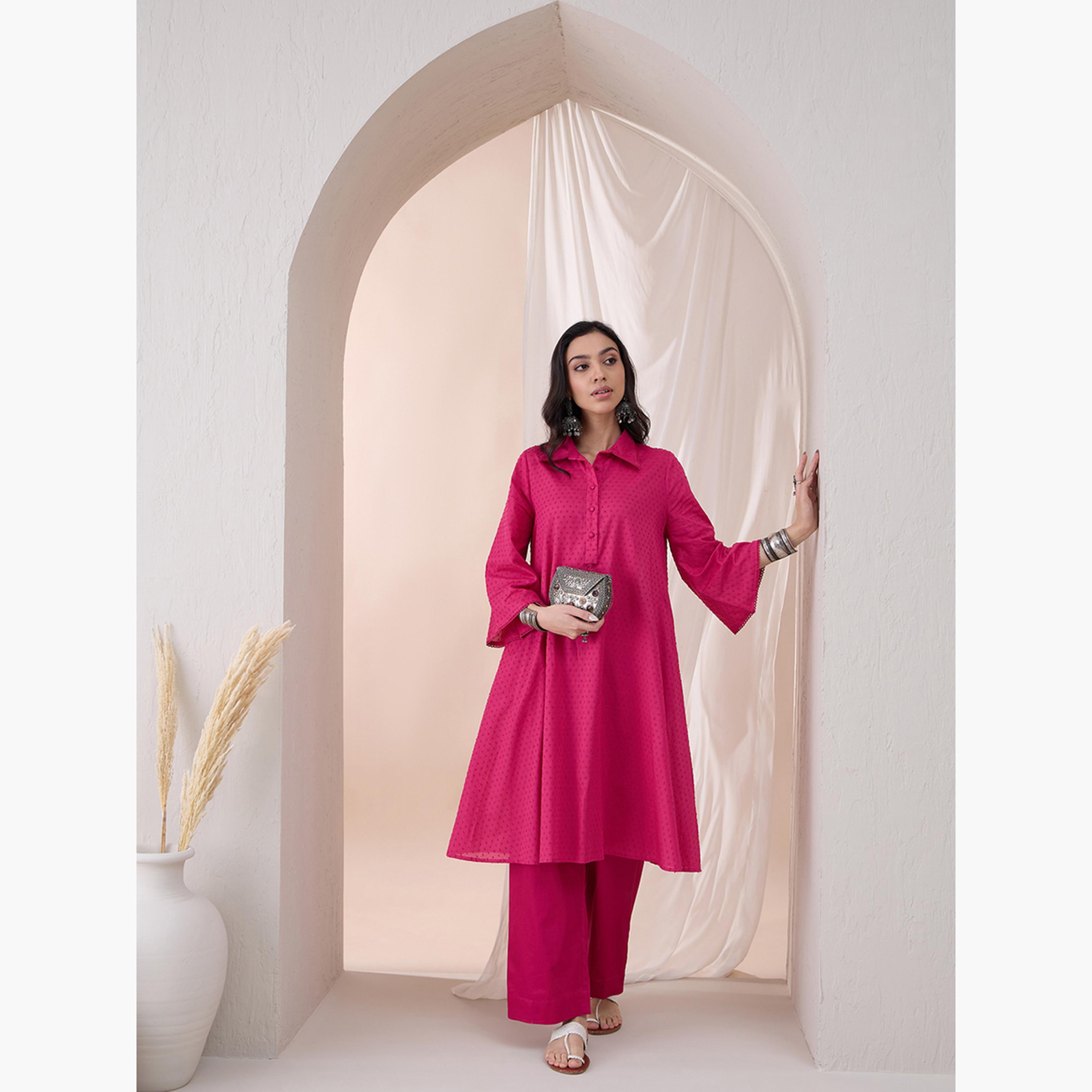 Femmella X Styli Cotton Textured Dobby Tassel Detail Tunic With Straight Pant Co-Ords-women-clothing-coordsets-image-6