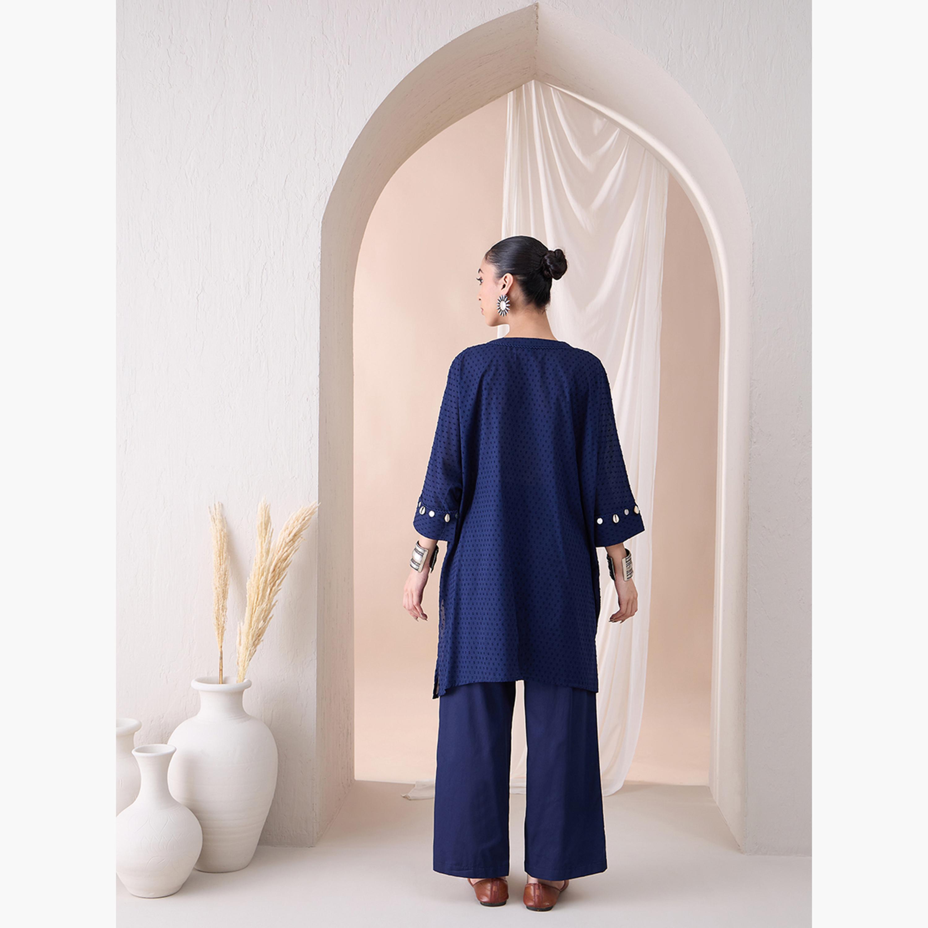Femmella X Styli Textured Dobby High Low Kurta With Straight Pant Co-Ords-women-clothing-coordsets-image-6
