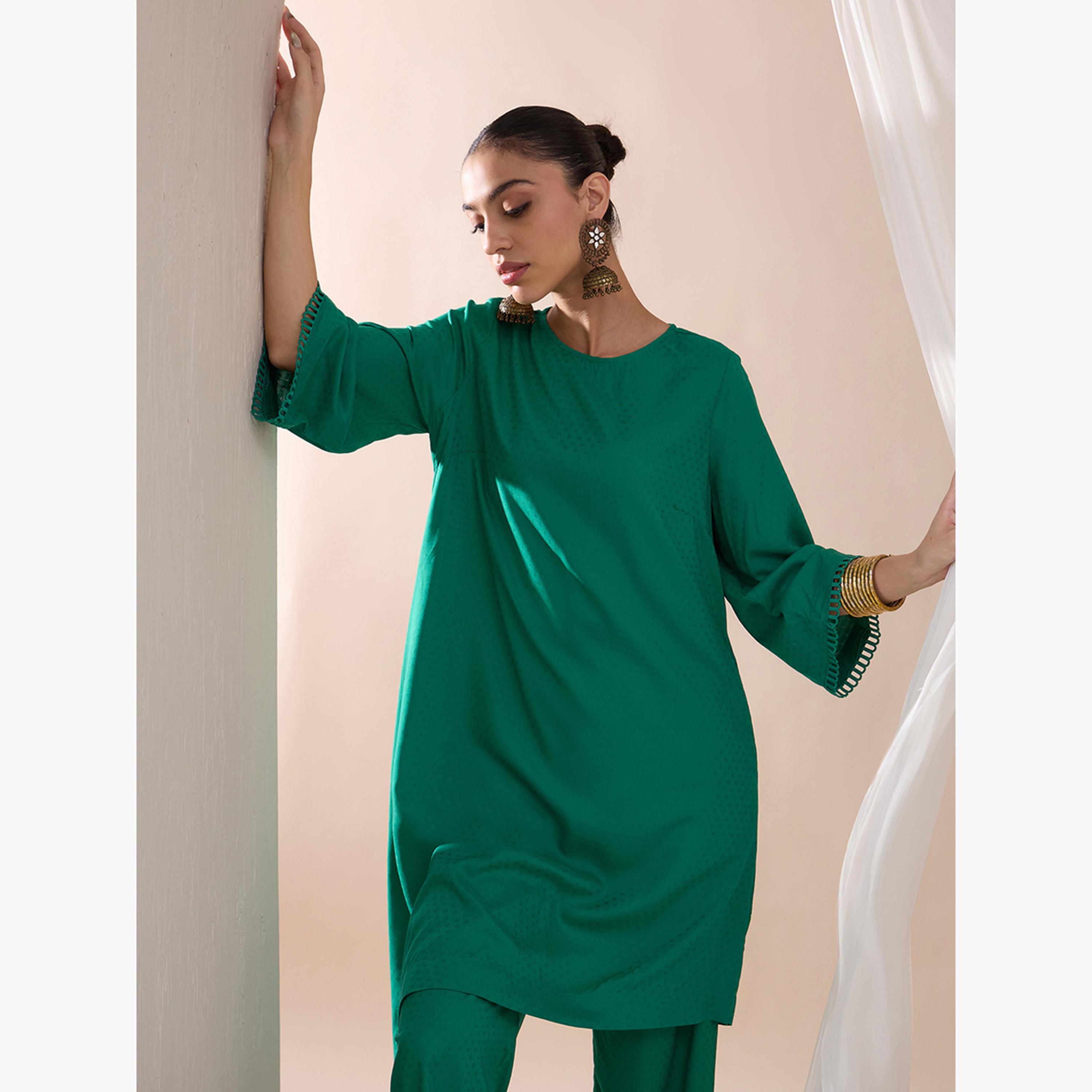 Femmella X Styli Asymmetrical Hem Viscose Tunic With Straight Pant Co-Ords-women-clothing-coordsets-image-10