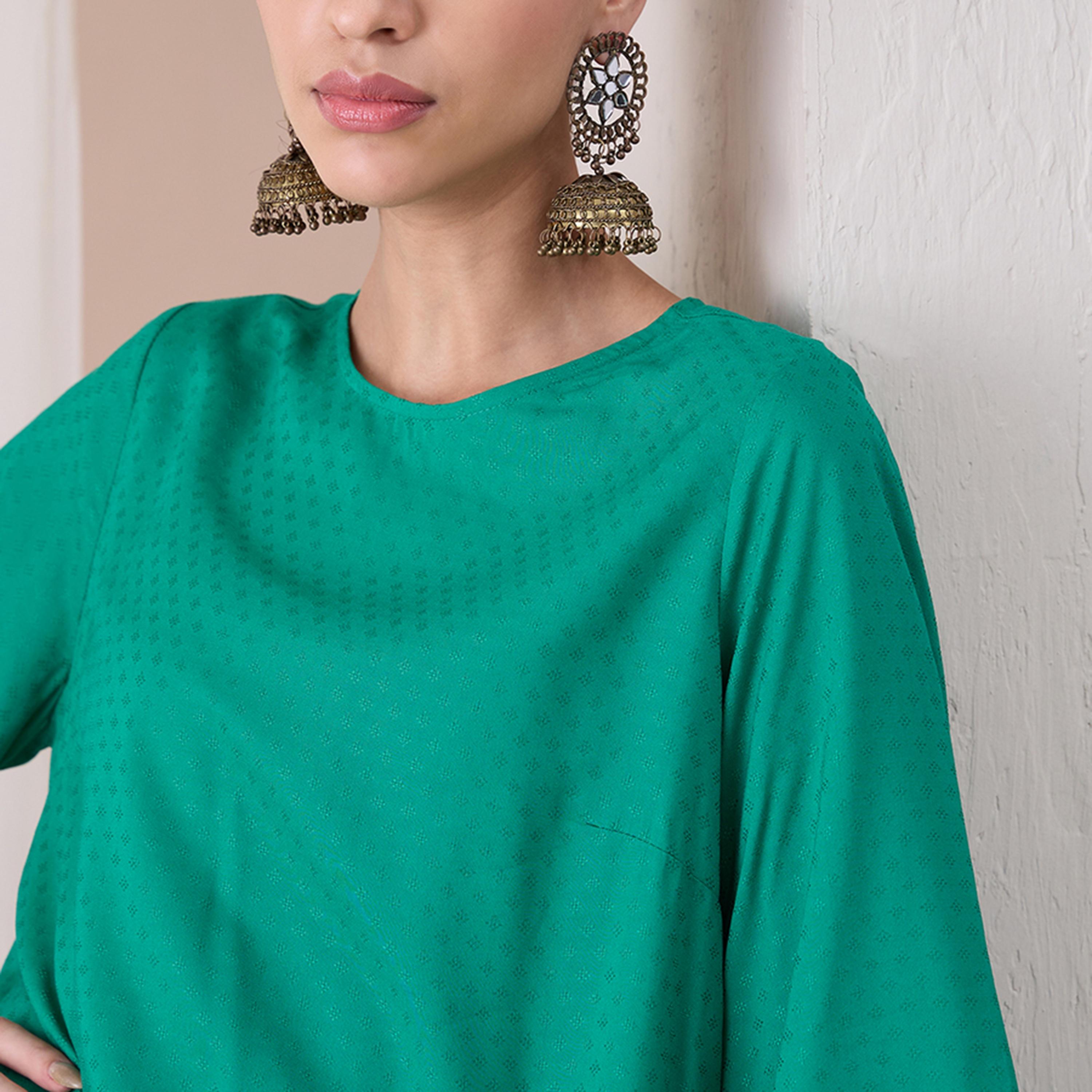 Femmella X Styli Asymmetrical Hem Viscose Tunic With Straight Pant Co-Ords-women-clothing-coordsets-image-6