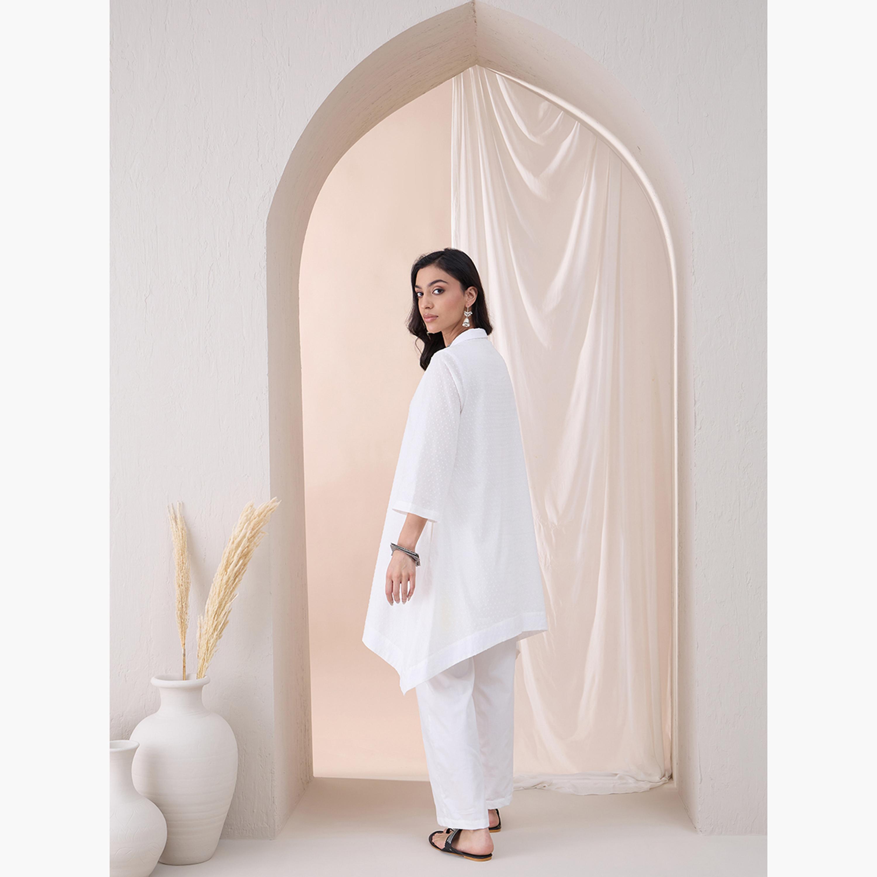 Femmella X Styli Textured Dobby V-Neck Tunic With Straight Pant Co-Ords-women-clothing-coordsets-image-4