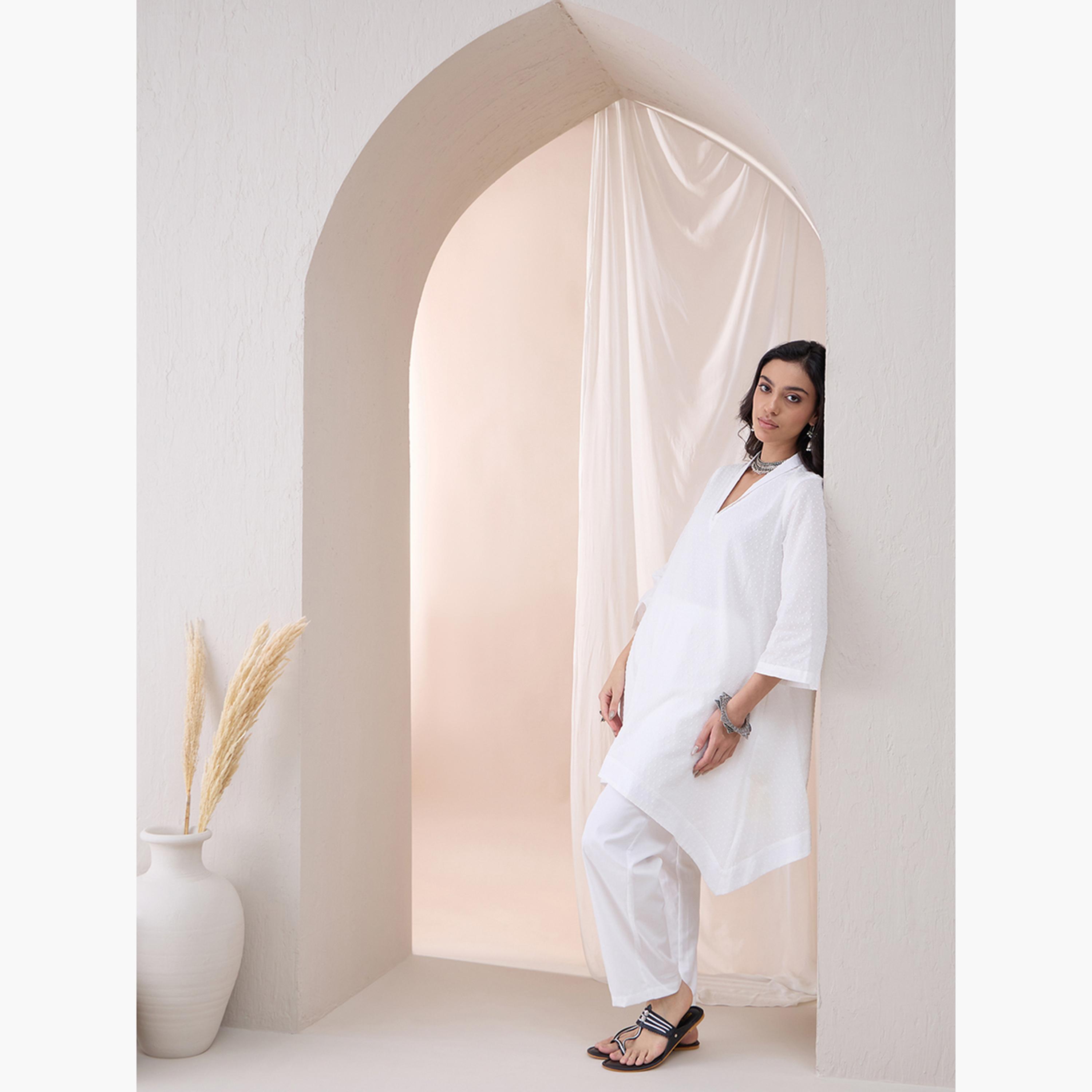 Femmella X Styli Textured Dobby V-Neck Tunic With Straight Pant Co-Ords-women-clothing-coordsets-image-5